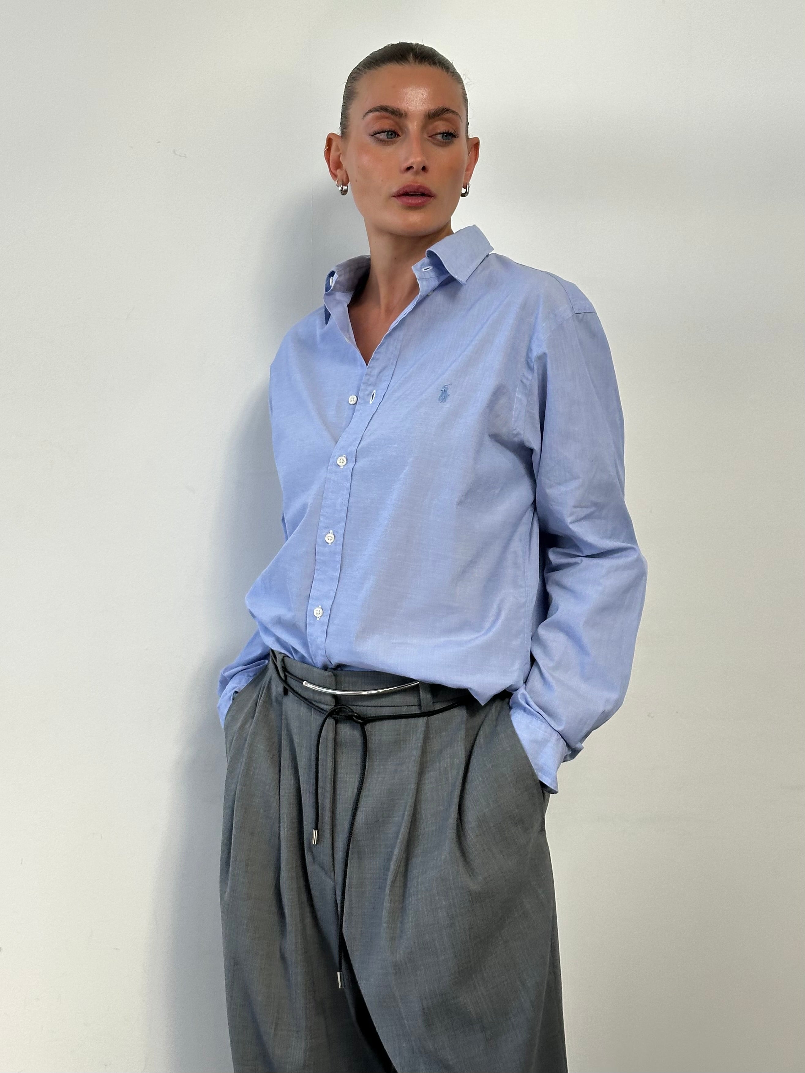 Ralph Lauren Pure Cotton Logo Shirt in size L, white with embroidered Ralph Lauren polo logo, casual button-up shirt.