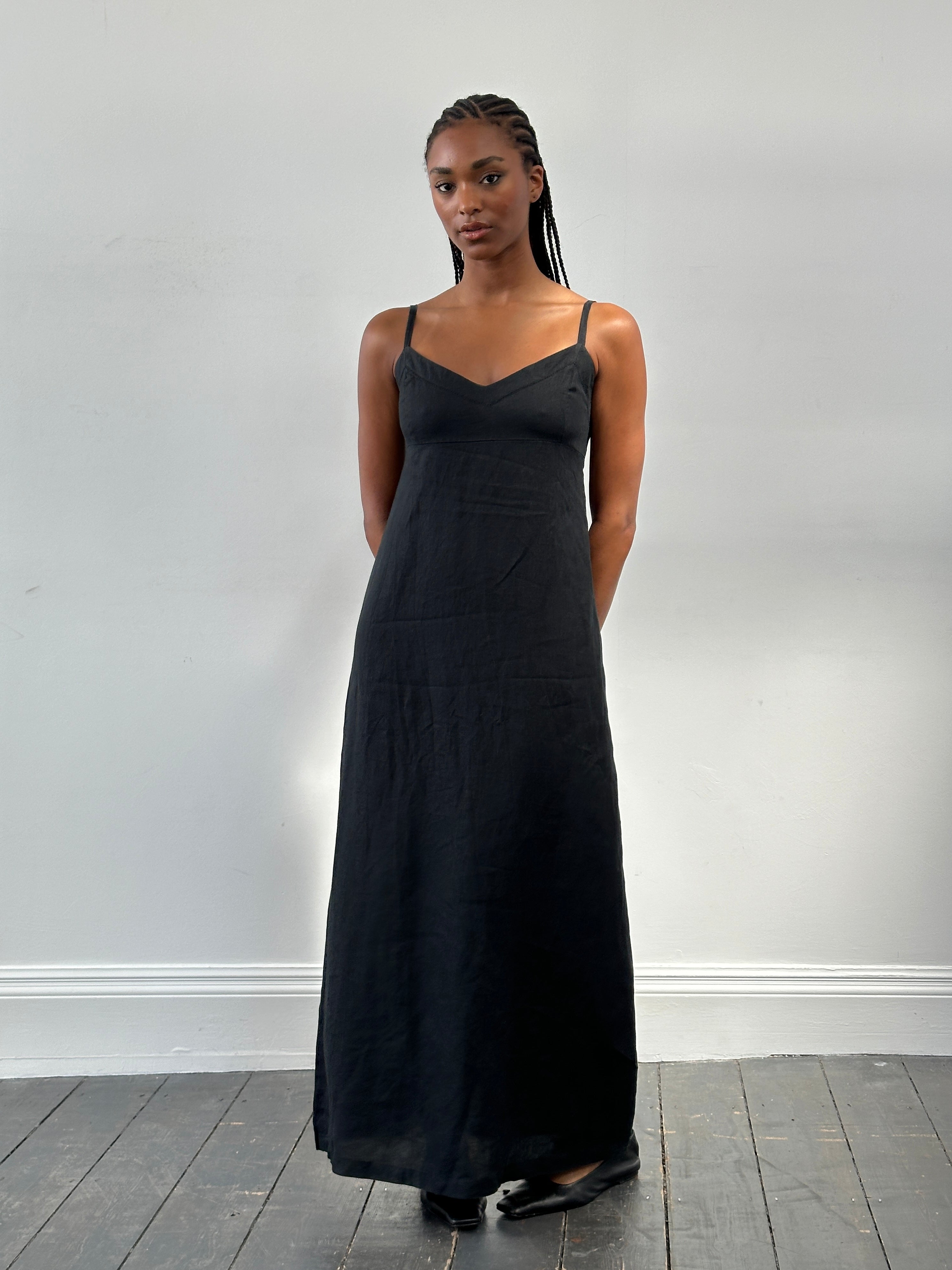 Armani Exchange pure linen maxi dress in size small, featuring a flowing silhouette and elegant design.