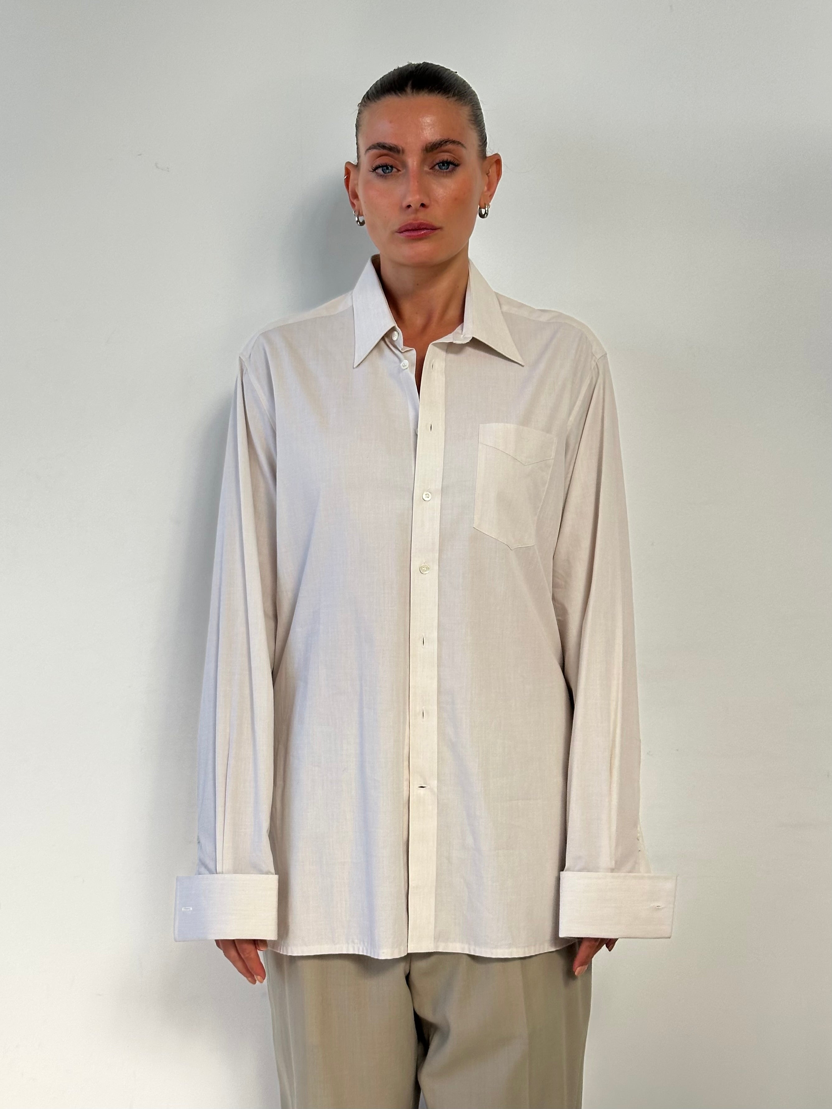 Yves Saint Laurent pure cotton dress shirt with logo, long-sleeve, classic fit, in size L, white with subtle branding details.