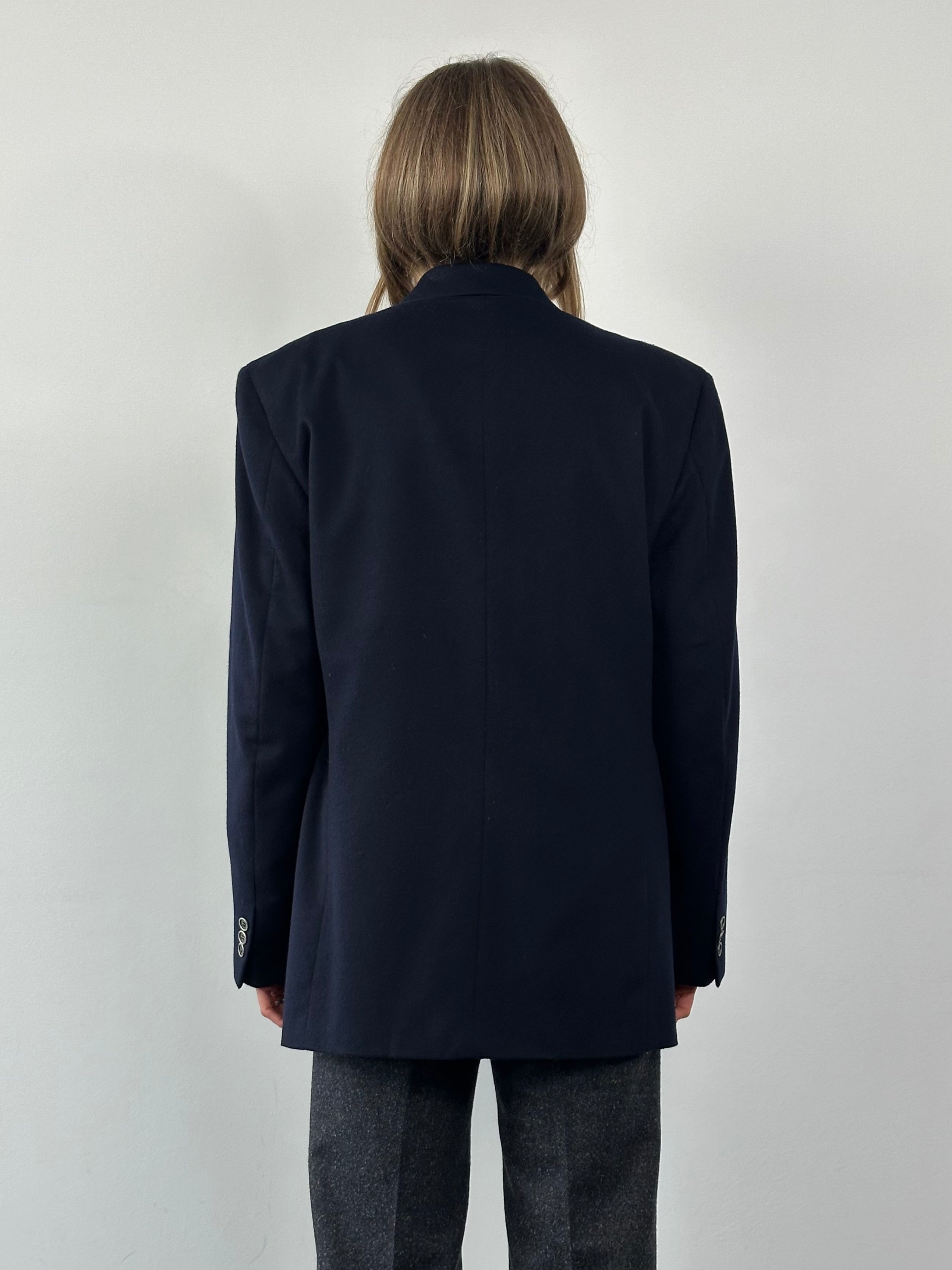 Yves Saint Laurent 80s brushed wool cashmere blazer in beige, tailored fit with logo detailing, size 40R/L, stylish and elegant.