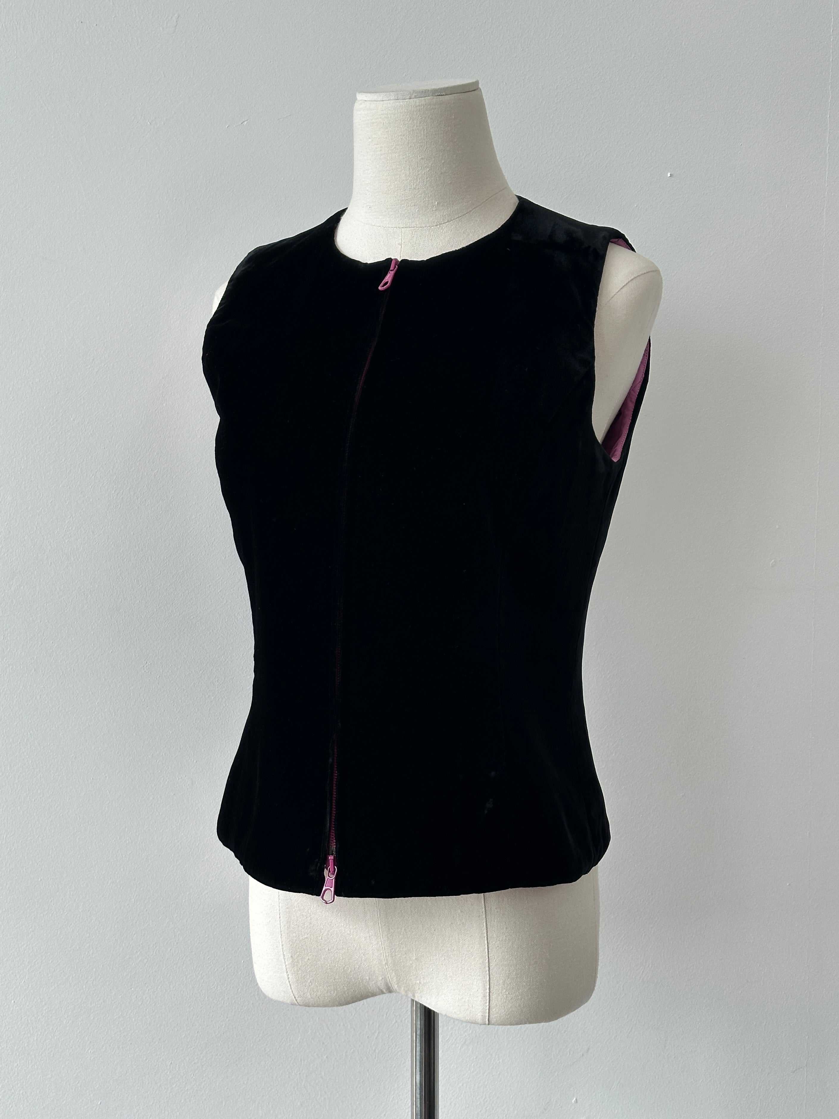 Mani 1990s Velvet Double Zip Waistcoat - S
