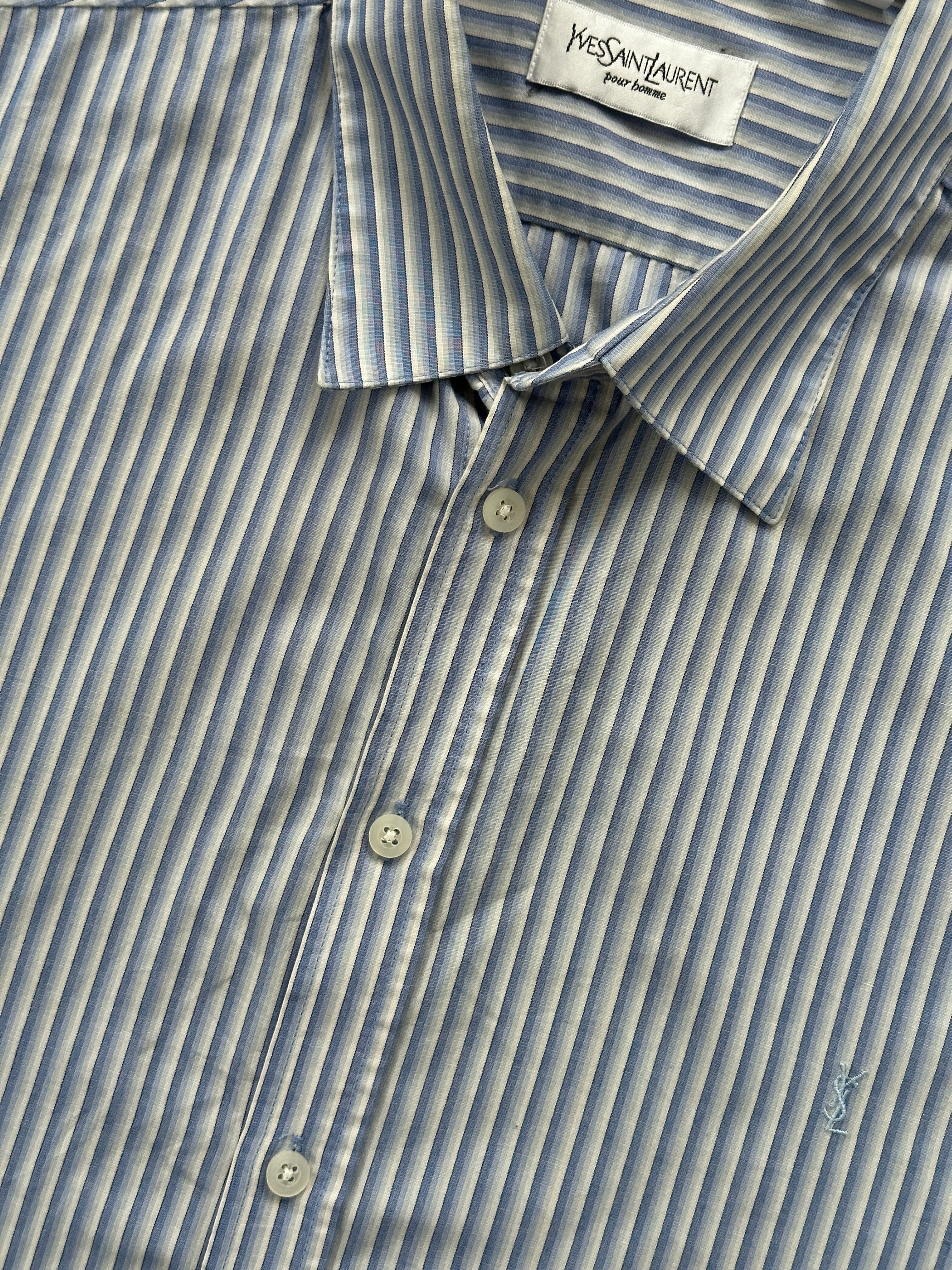 Yves Saint Laurent Pour Homme stripe cotton logo shirt in XXL, featuring classic design with brand logo and striped pattern.