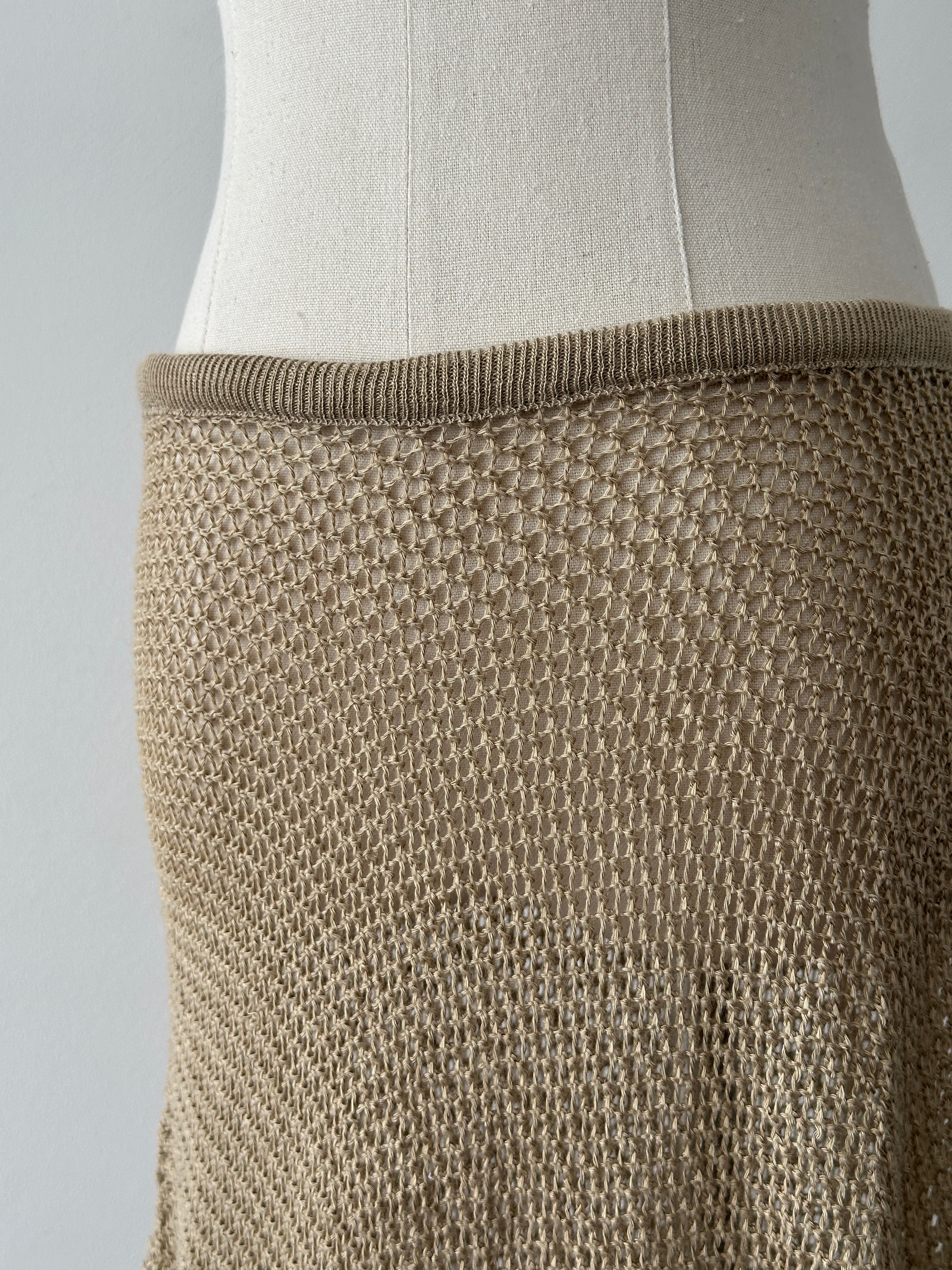 USA Vintage 1990s Open Knit Fringed Midi Skirt - W26