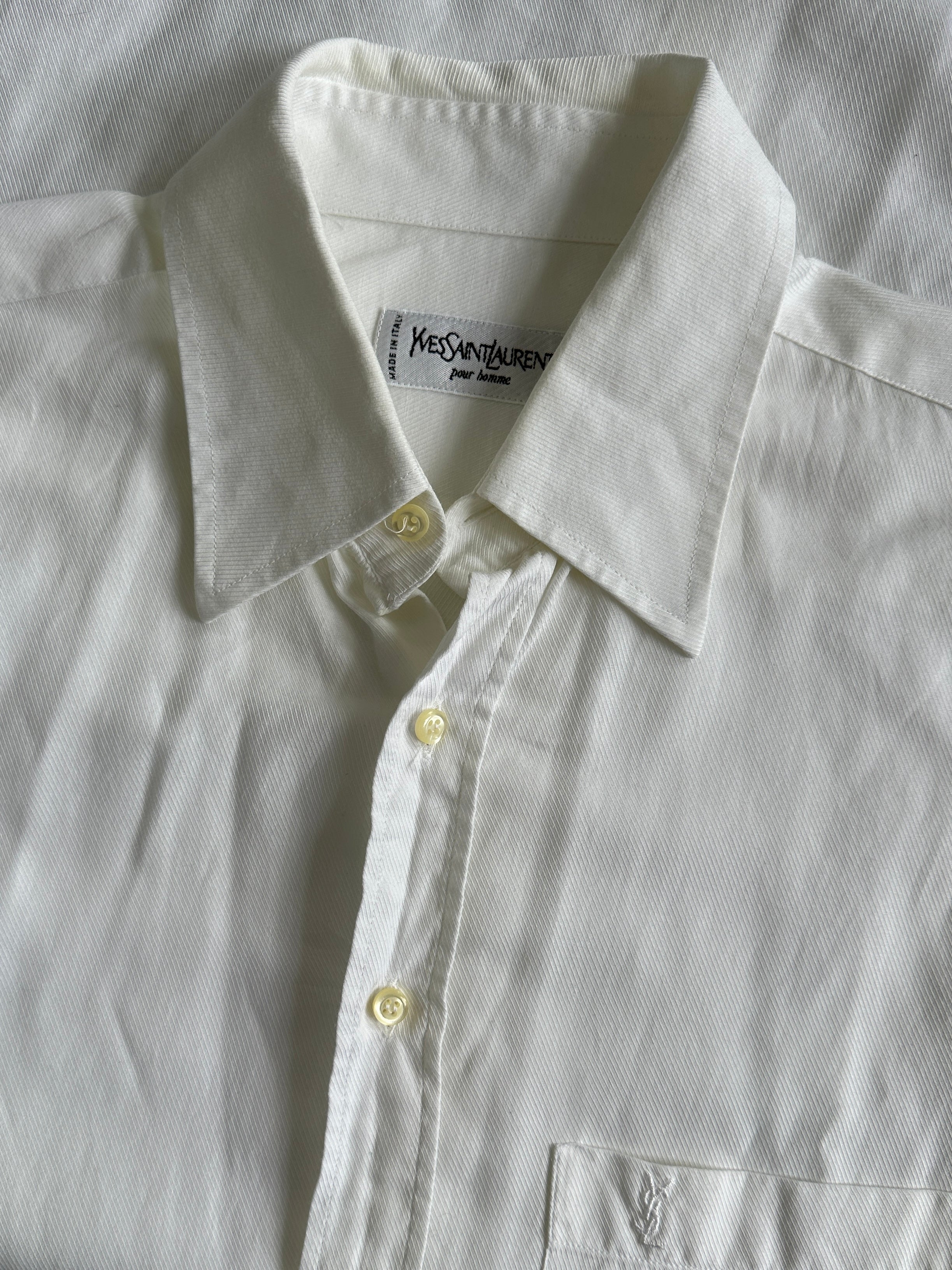 Yves Saint Laurent Pour Homme pure cotton logo shirt in size L/XL, featuring a classic design and stylish branding.