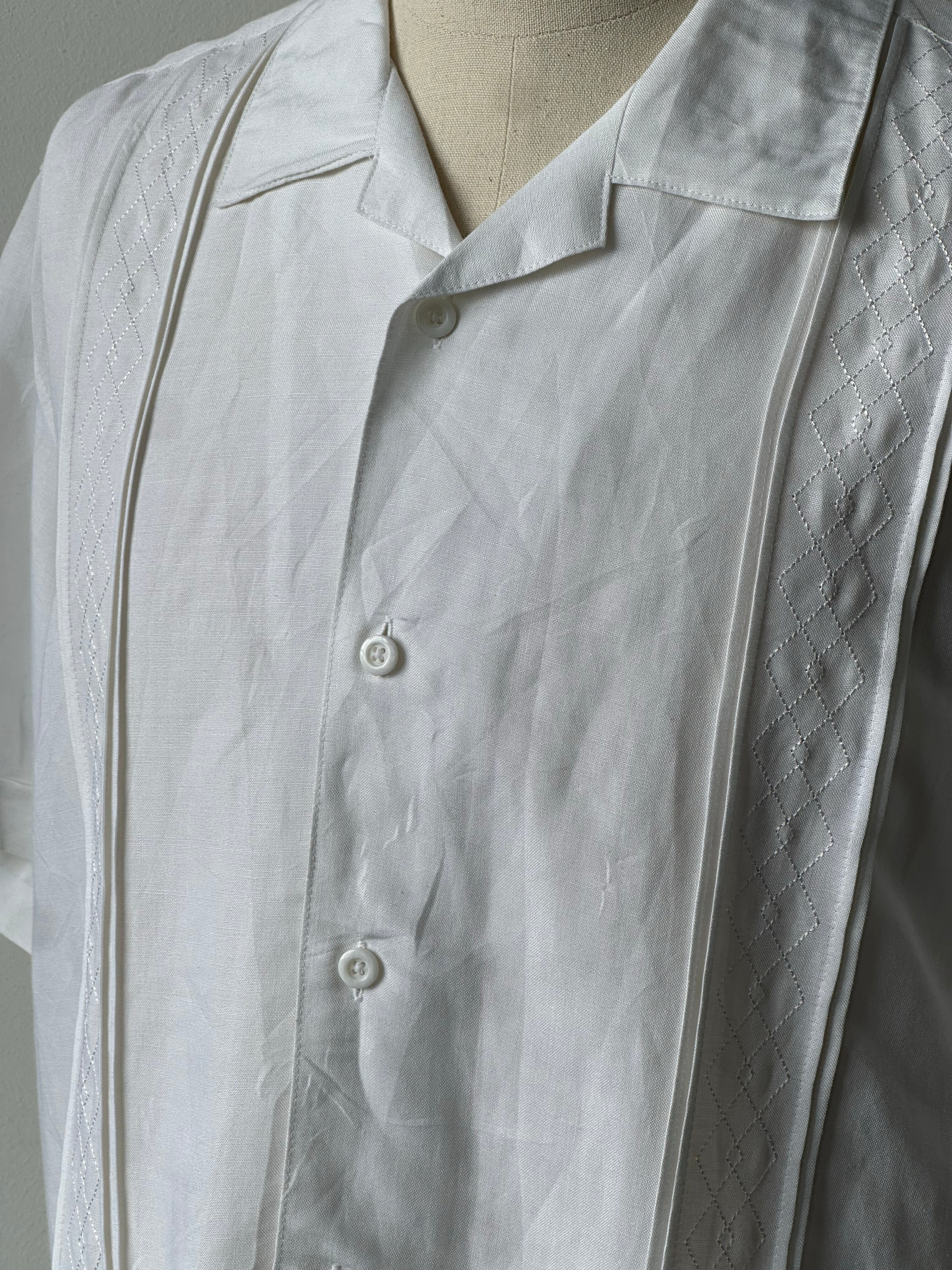Vintage 1990s Linen Open Collar Short Sleeve Shirt - XL