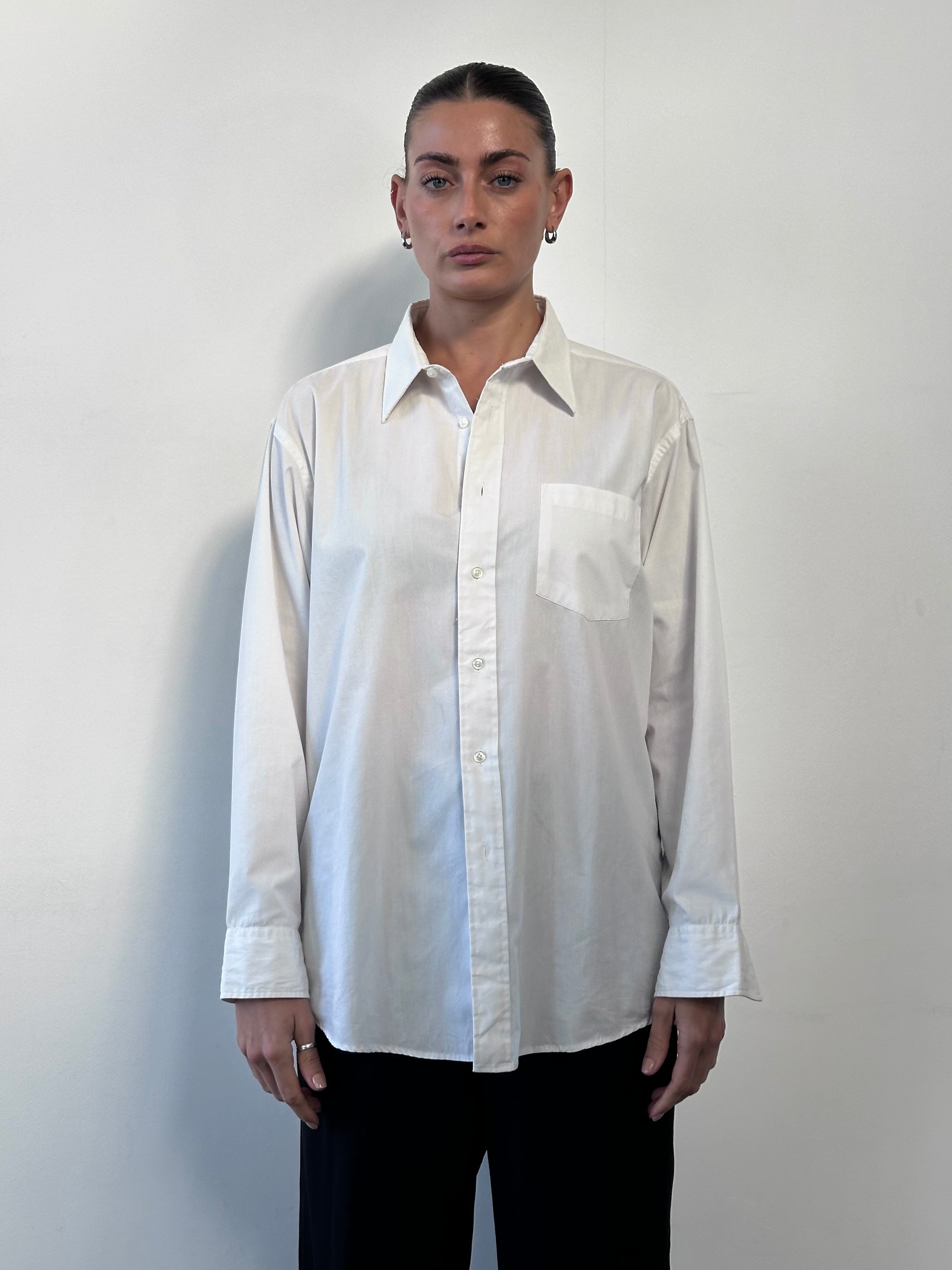 Christian Dior Monsieur cotton shirt in size L/XL, white button-up shirt with classic collar and sleek design.