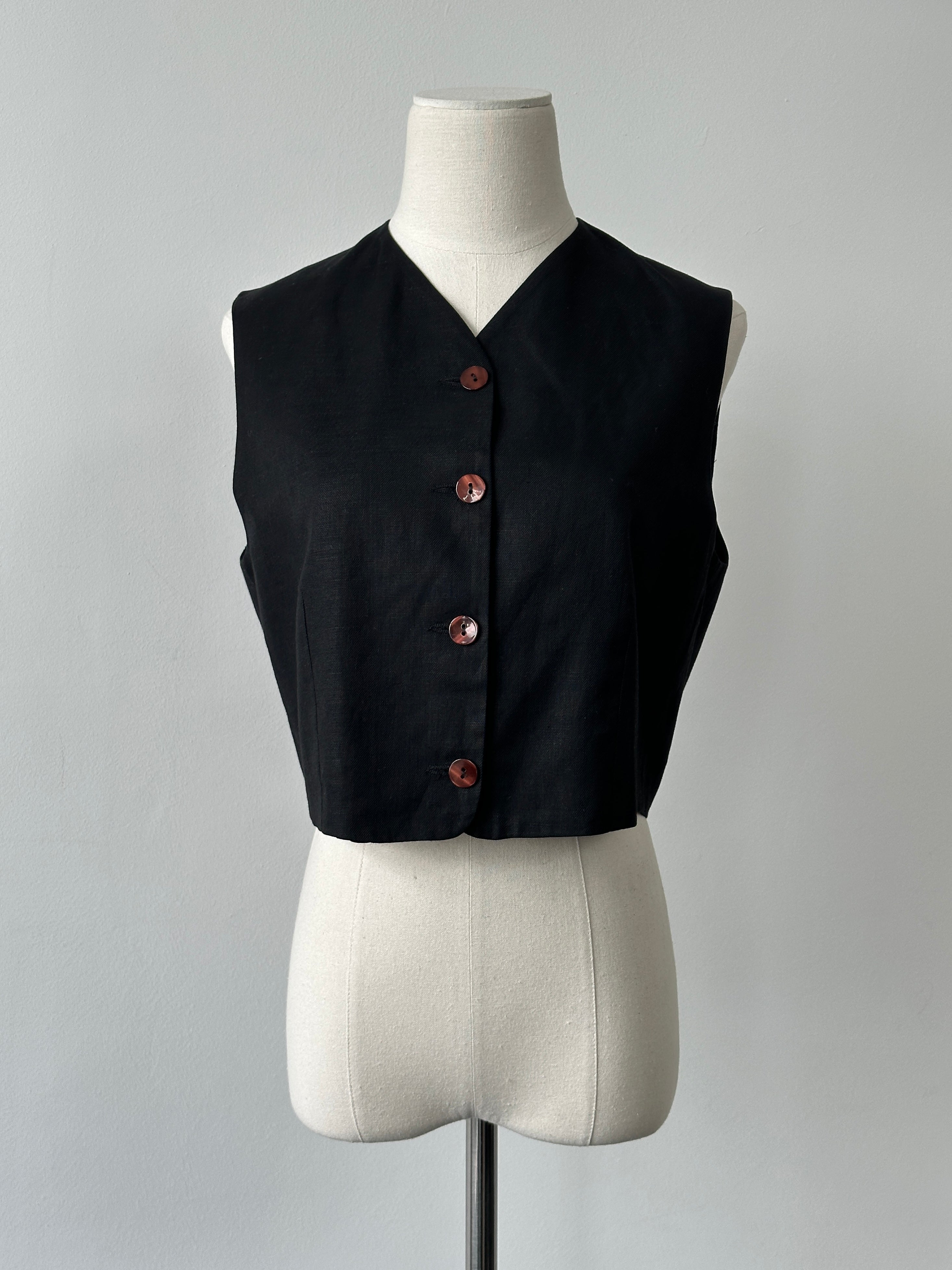 Italian Vintage 1990s Linen Sleeveless Waistcoat - M