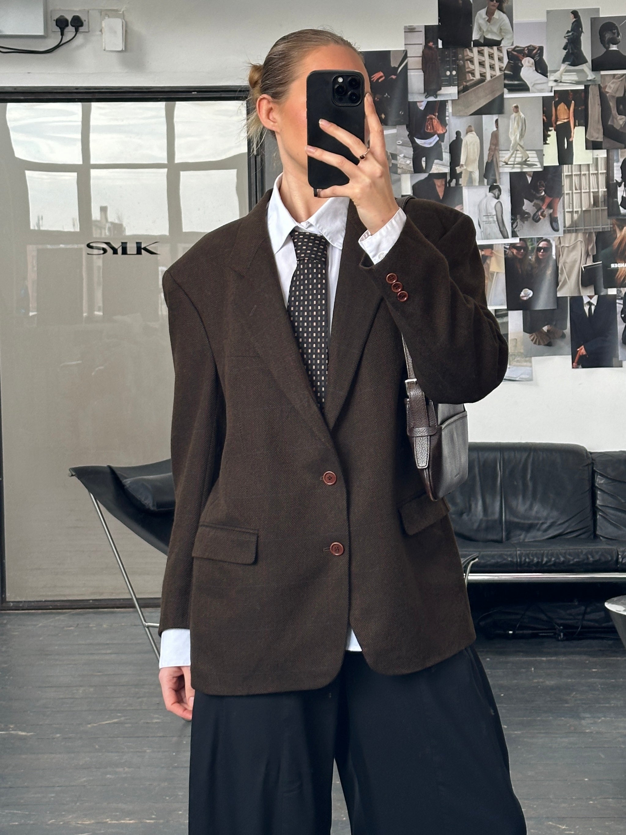 Hugo Boss x Loro Piana 1990s pure cashmere check blazer in size 42R/XL, featuring a classic tailored fit and check pattern.