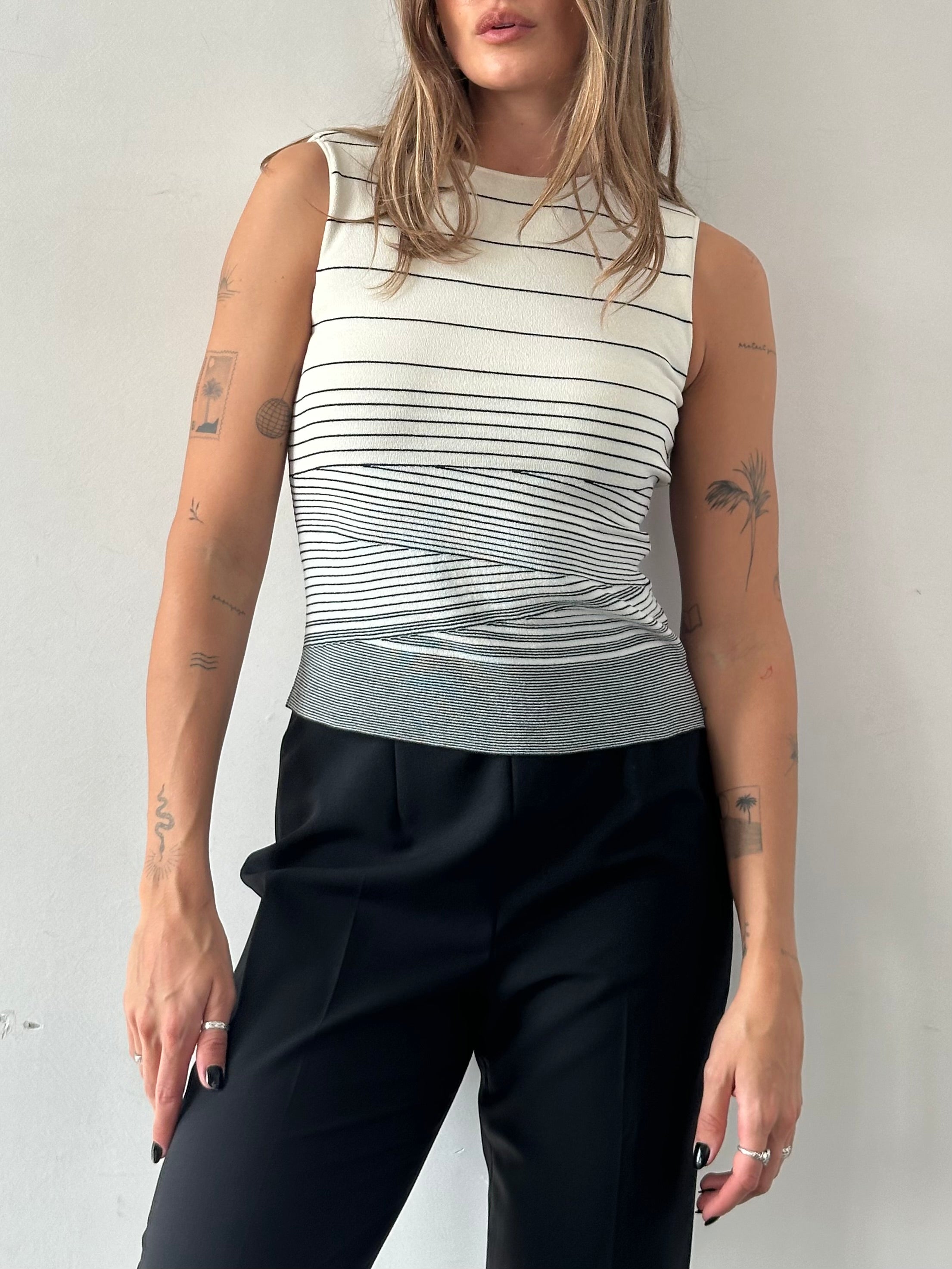 Valentino silk asymmetric stripe vest top in XS, featuring stylish design and vibrant colors, shown on a flat lay.