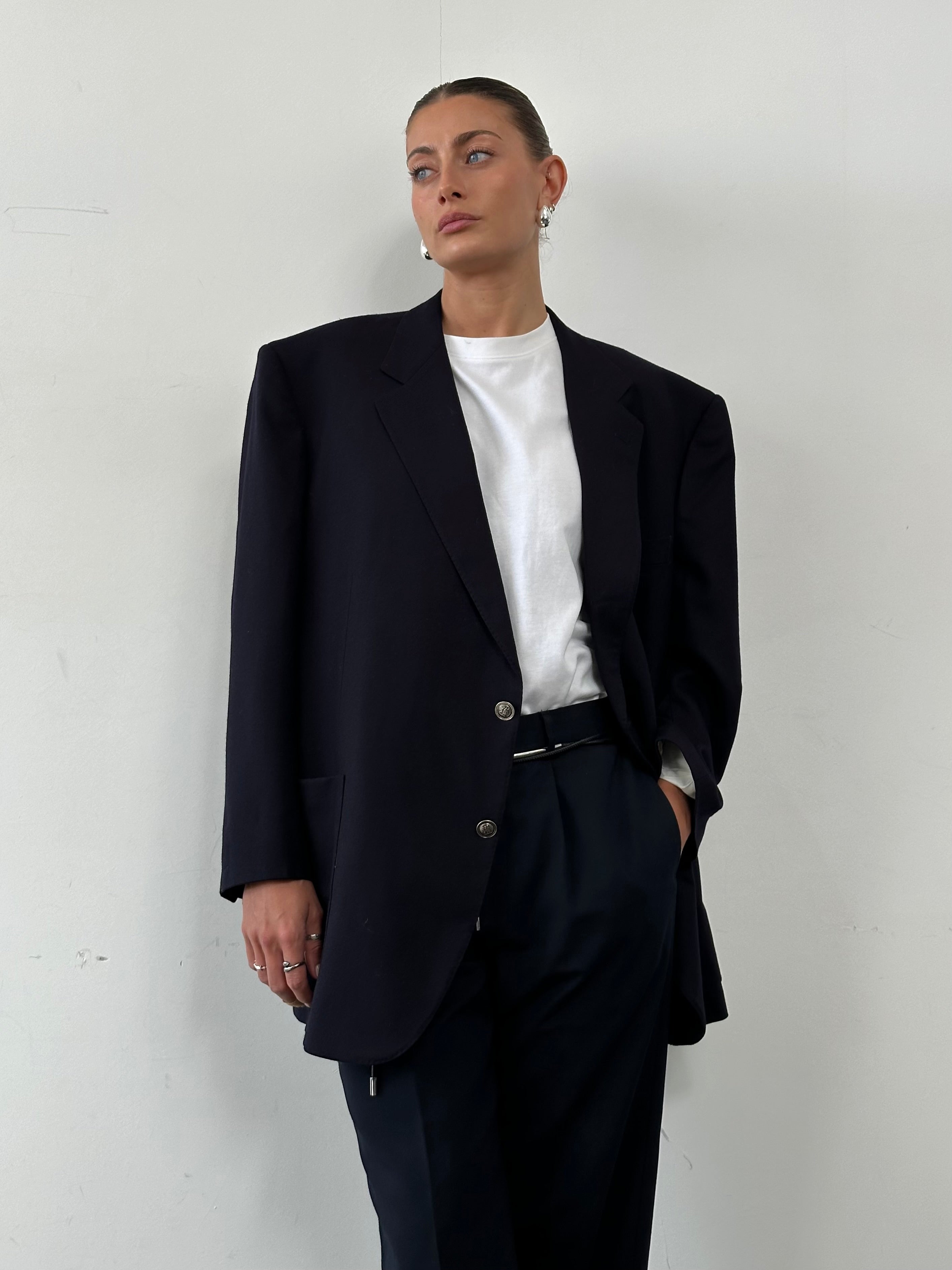 Christian Dior XXL brushed wool blazer with bespoke hardware, tailored fit, featuring a classic design and elegant details.