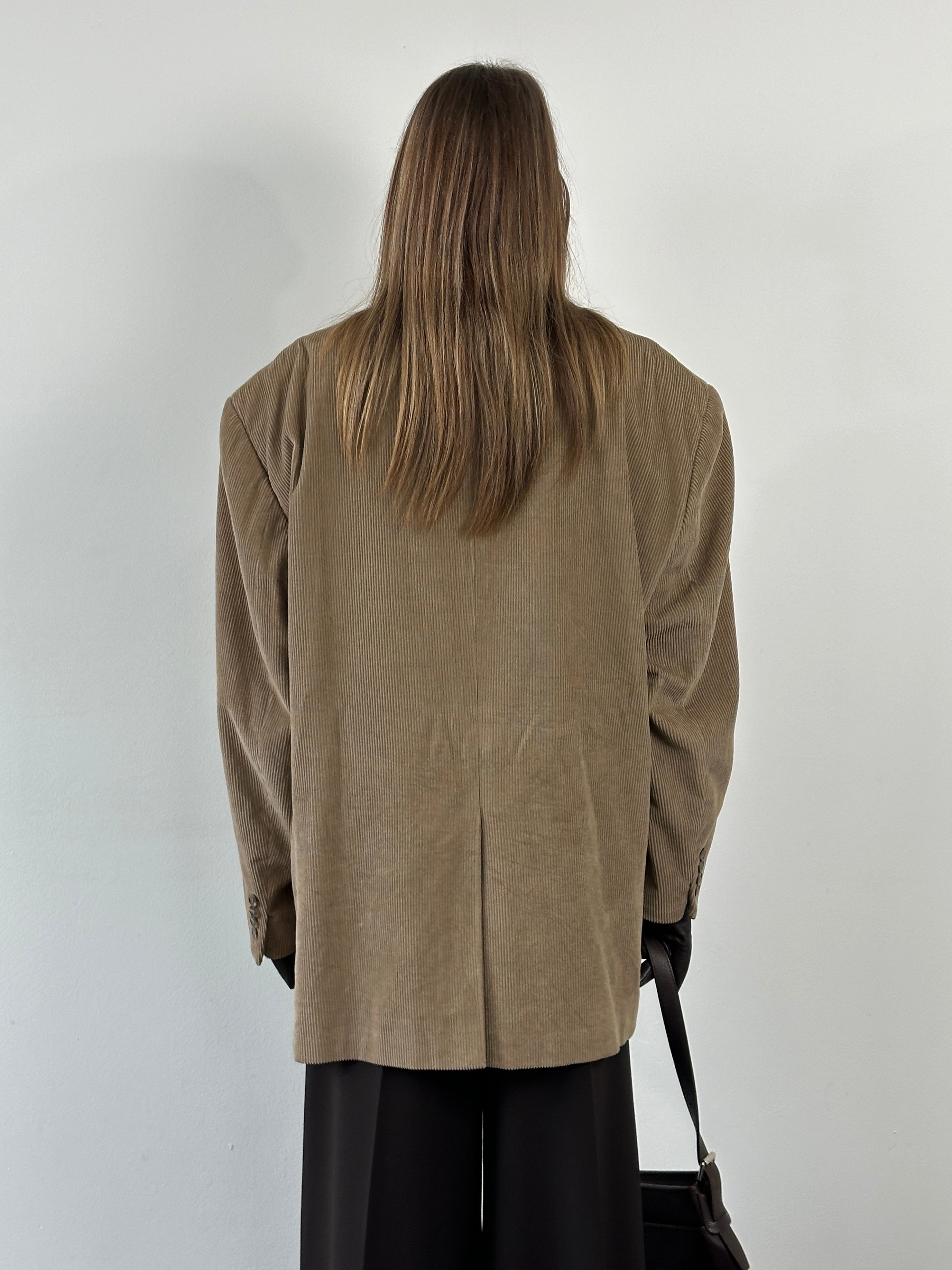 Ralph Lauren 2000s men's corduroy blazer, single-breasted, in size 52R/3XL, navy blue with notch lapel and front button closure.