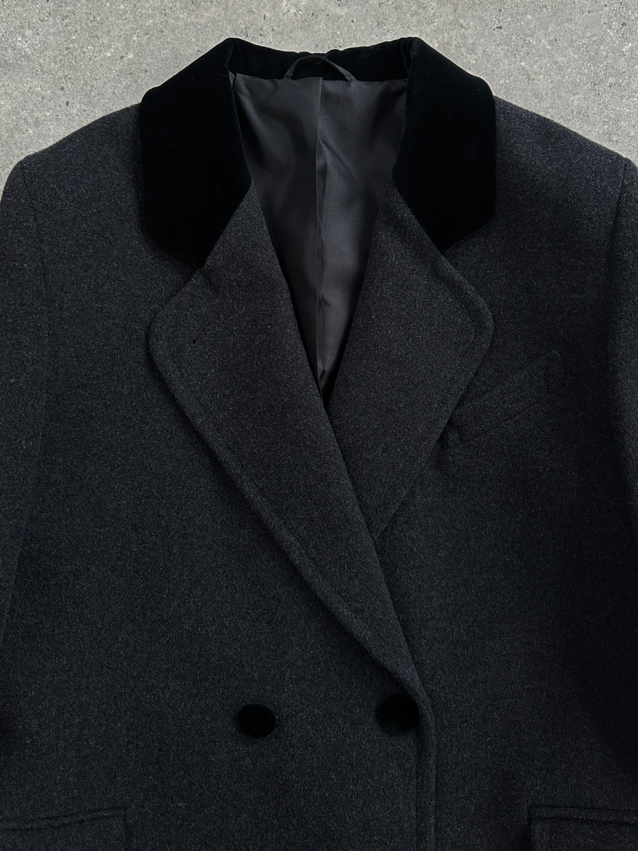 St Michael 1990s wool double-breasted coat in size L, featuring classic design and tailored fit, shown on a hanger.