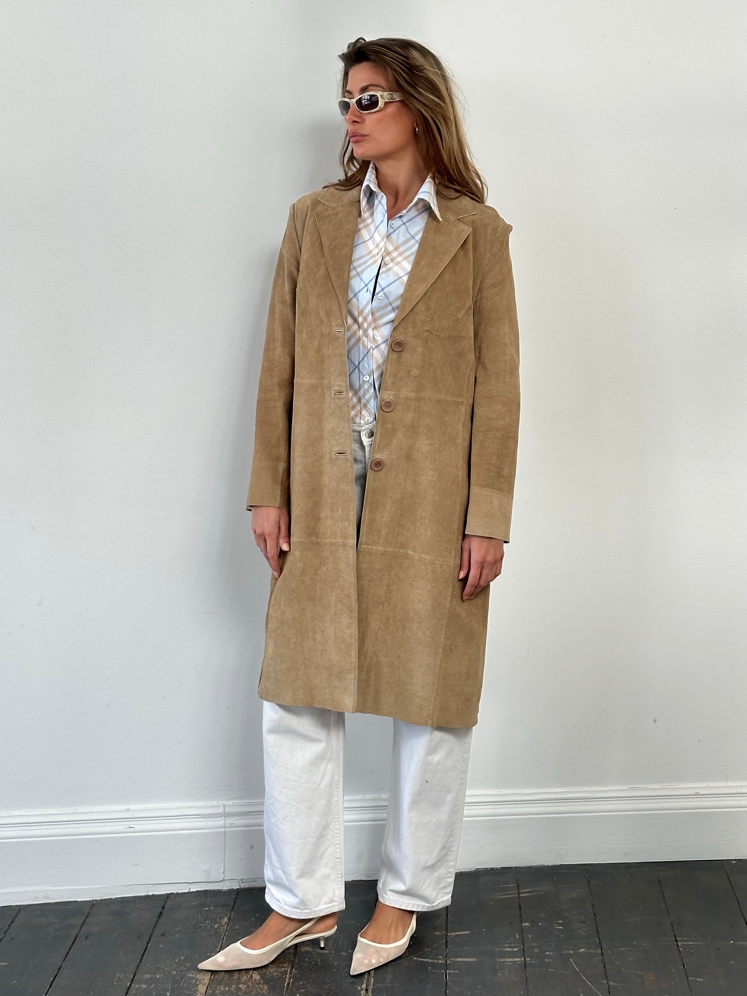 Vintage 1990s Suede Single Breasted Trench -