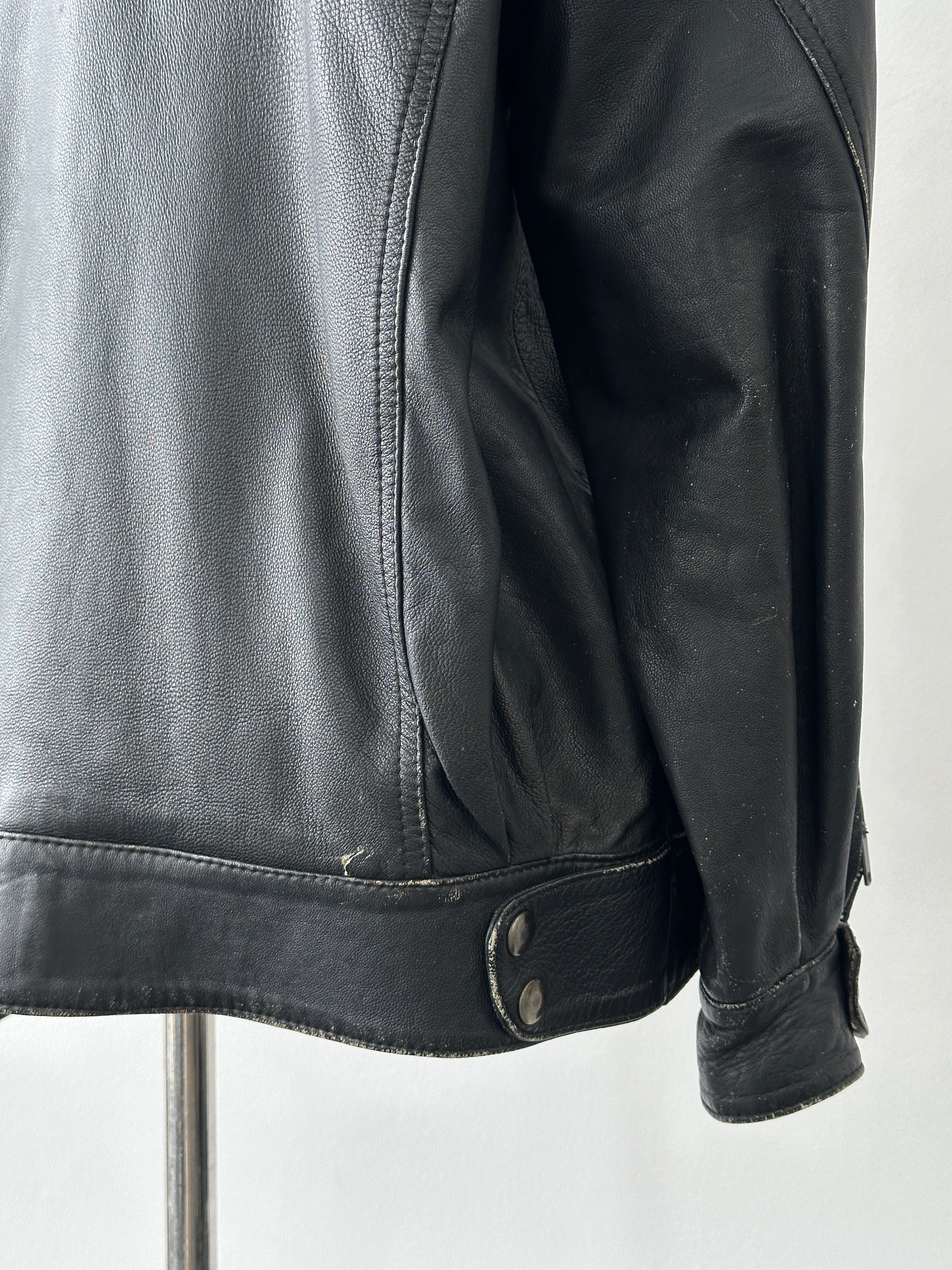 Vintage 1990s Double Breasted Leather Jacket - M