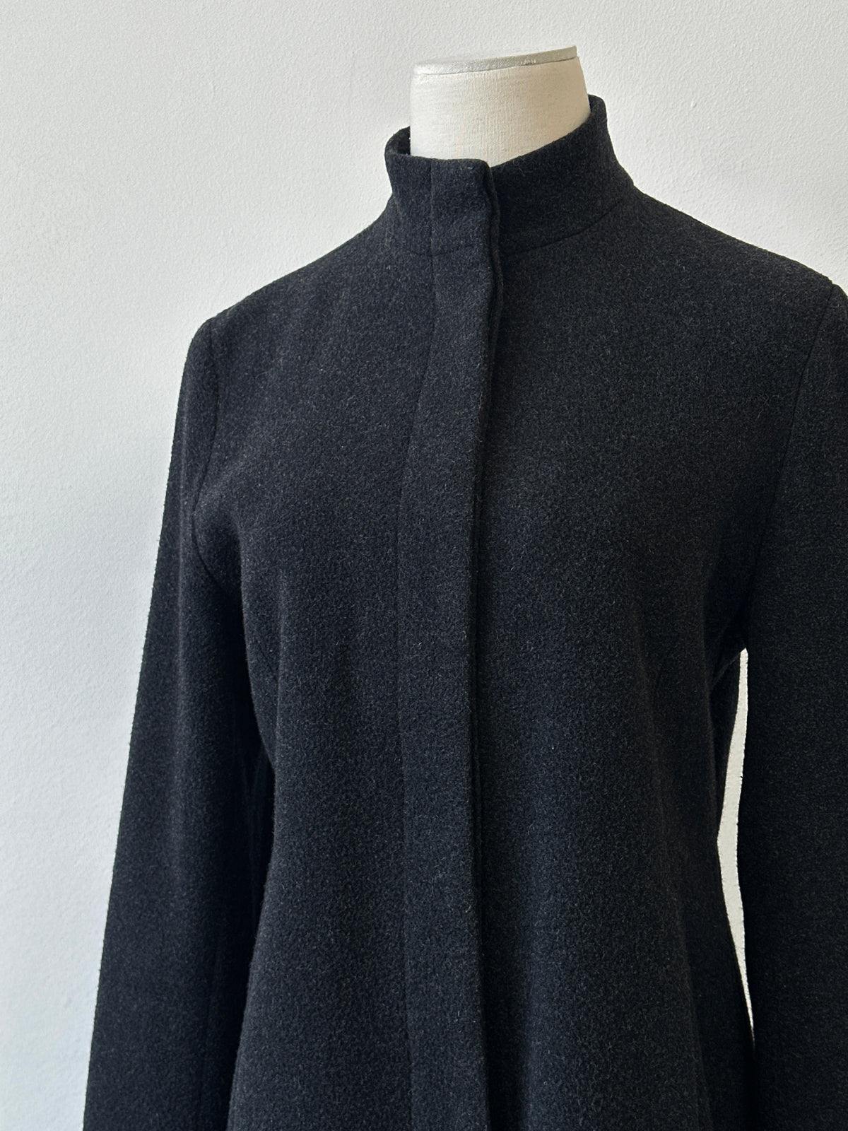 British Vintage 1990s Wool High Neck Fitted Coat - M
