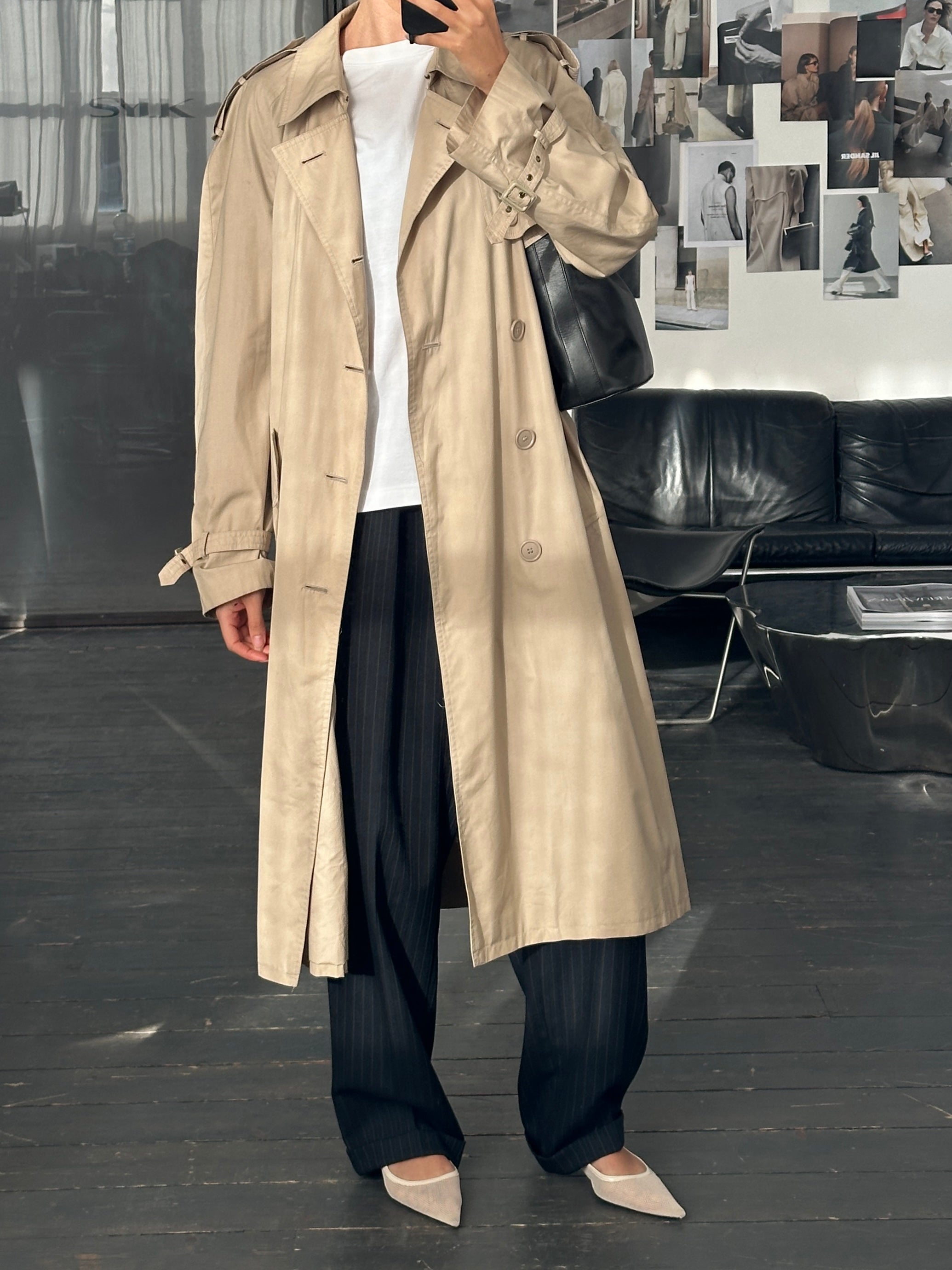 Yves Saint Laurent 1980s Cotton Double Breasted Belted Trench Coat - XL - SYLK