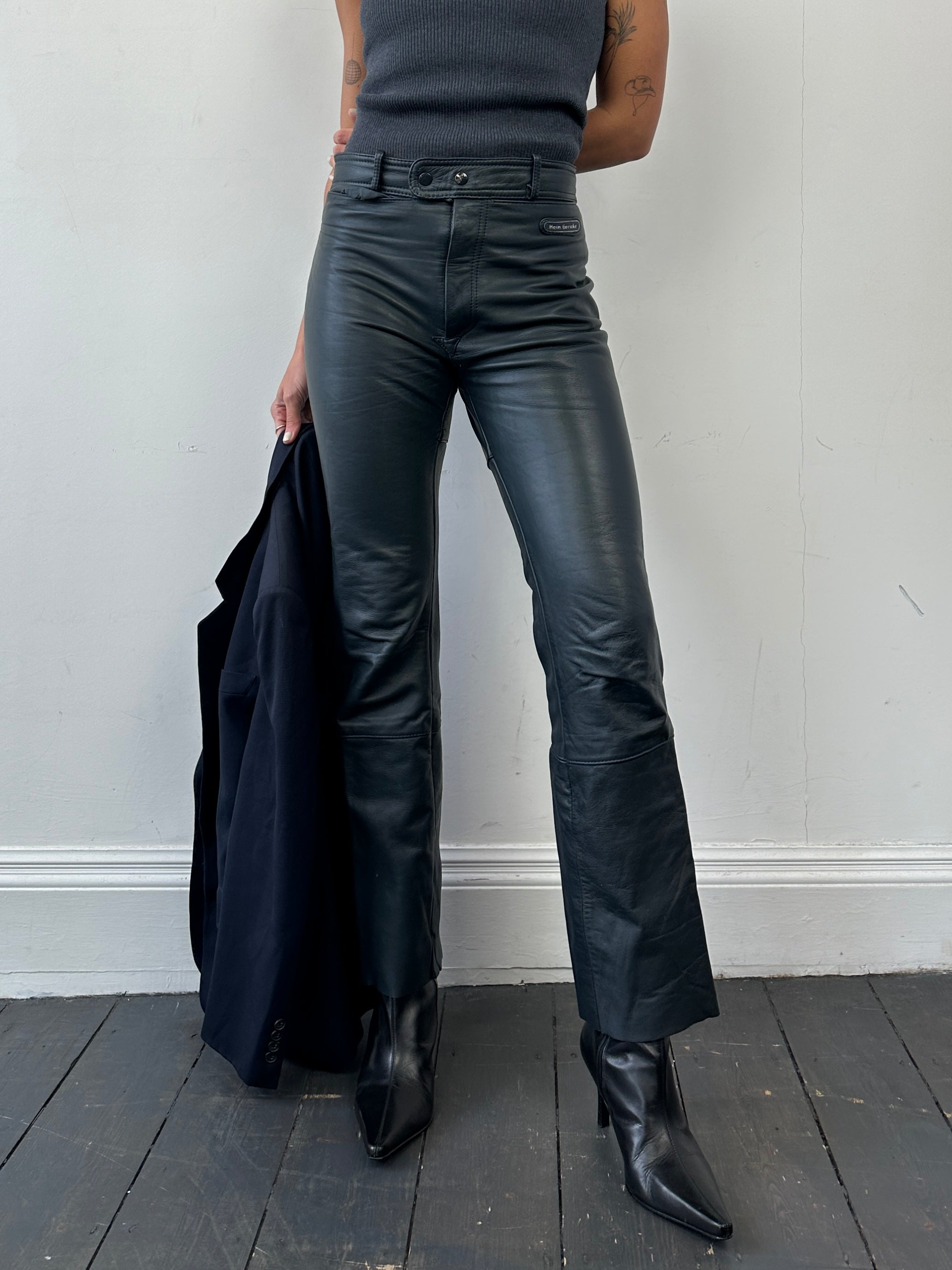 Vintage Leather Straight Leg Trousers - W28 - SYLK