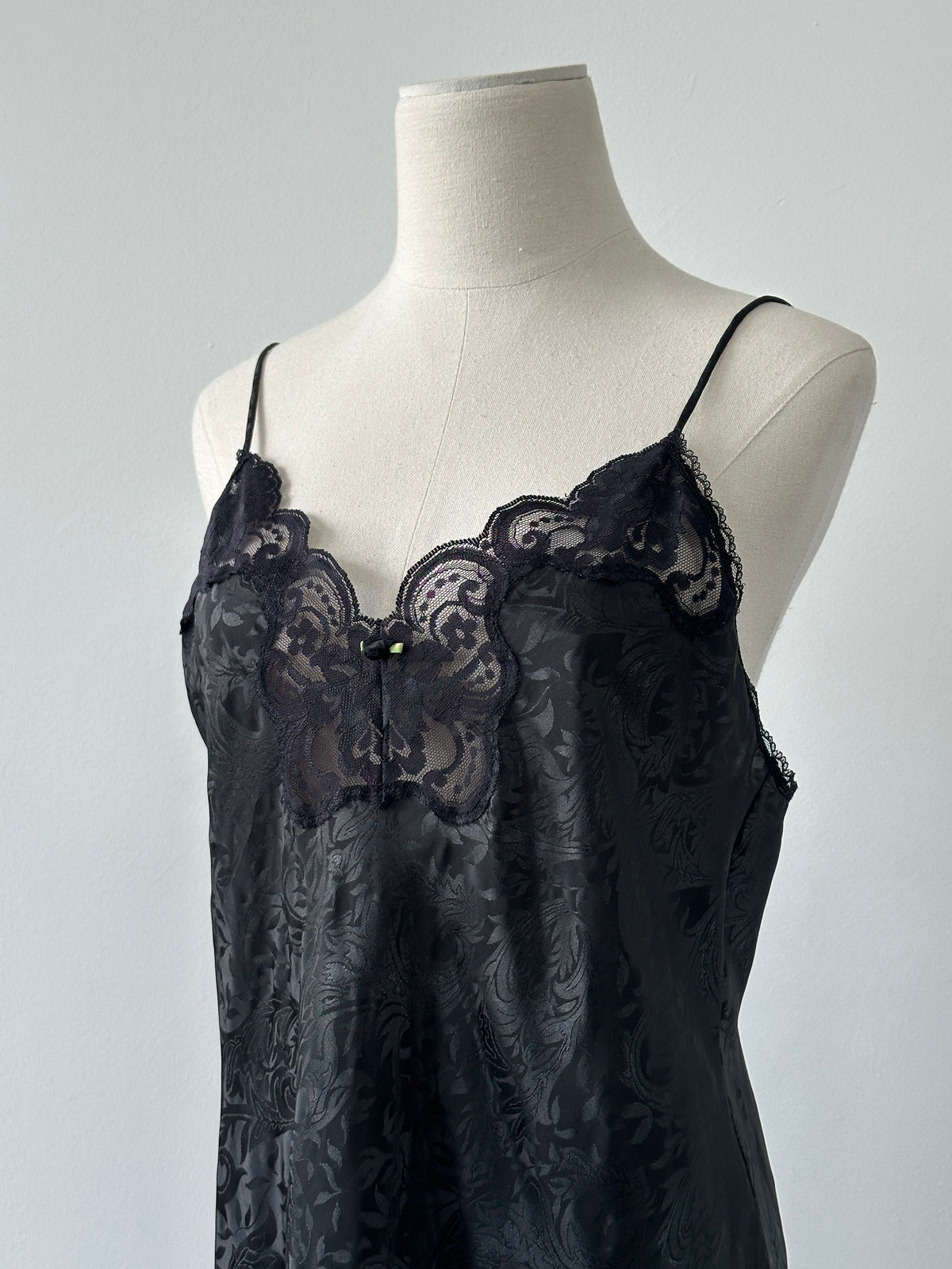 Vintage 1990s Satin Lace Floral Mini Dress - M