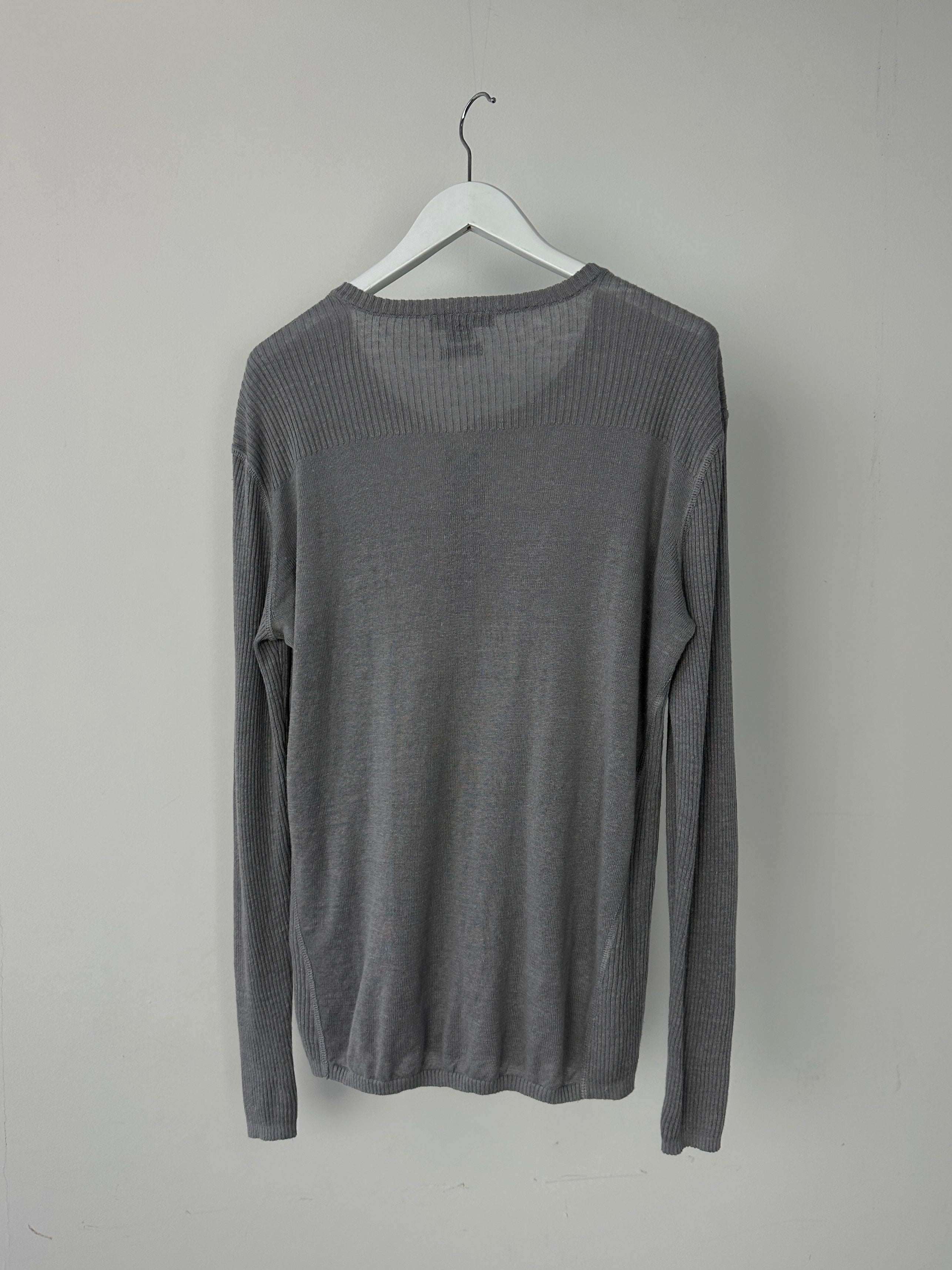 Armani Exchange pure linen slim fit long sleeve T-shirt in size L, beige color, casual style, close-up of fabric and fit.