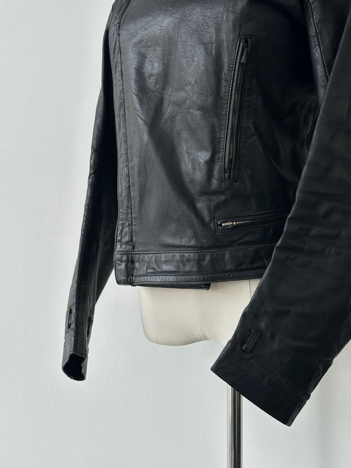 Vintage 1990s Fitted Moto Leather Jacket - XS-S