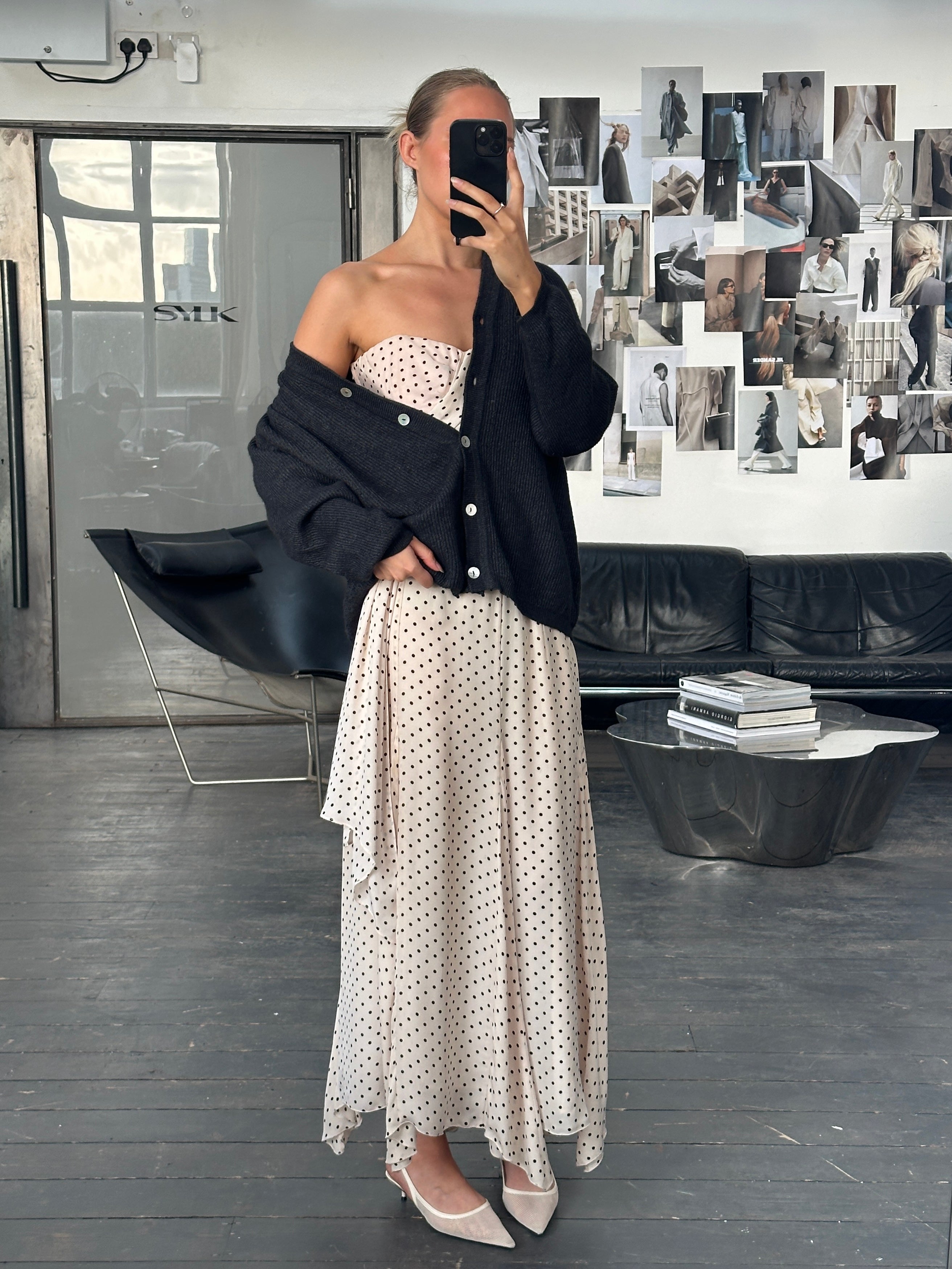 Jaeger 2000s Pure Silk Polkadot Two Piece Skirt Top Set - L/W28 - SYLK