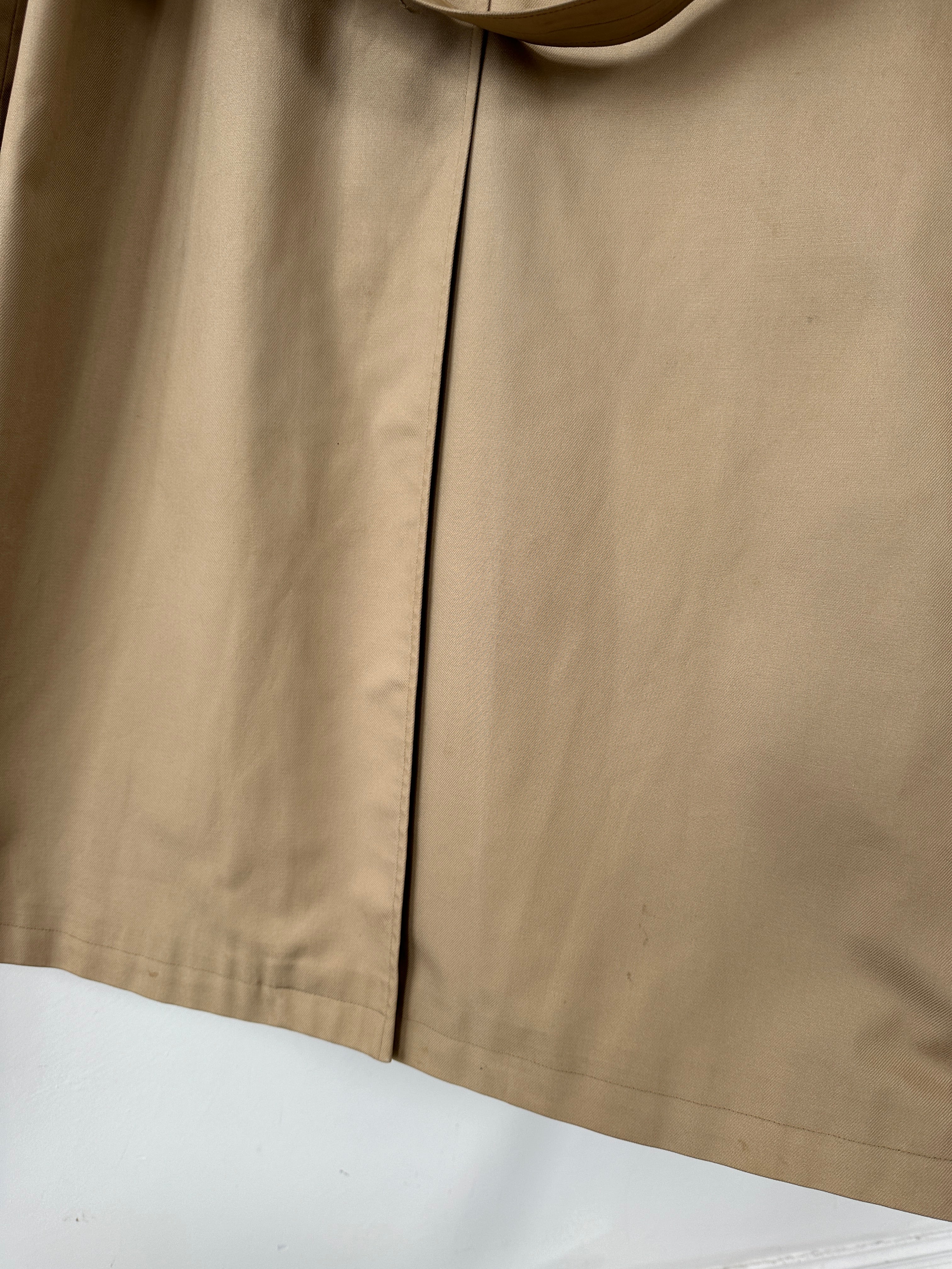 Vintage cotton belted trench coat in size XL, featuring classic design and button details, displayed on a hanger.