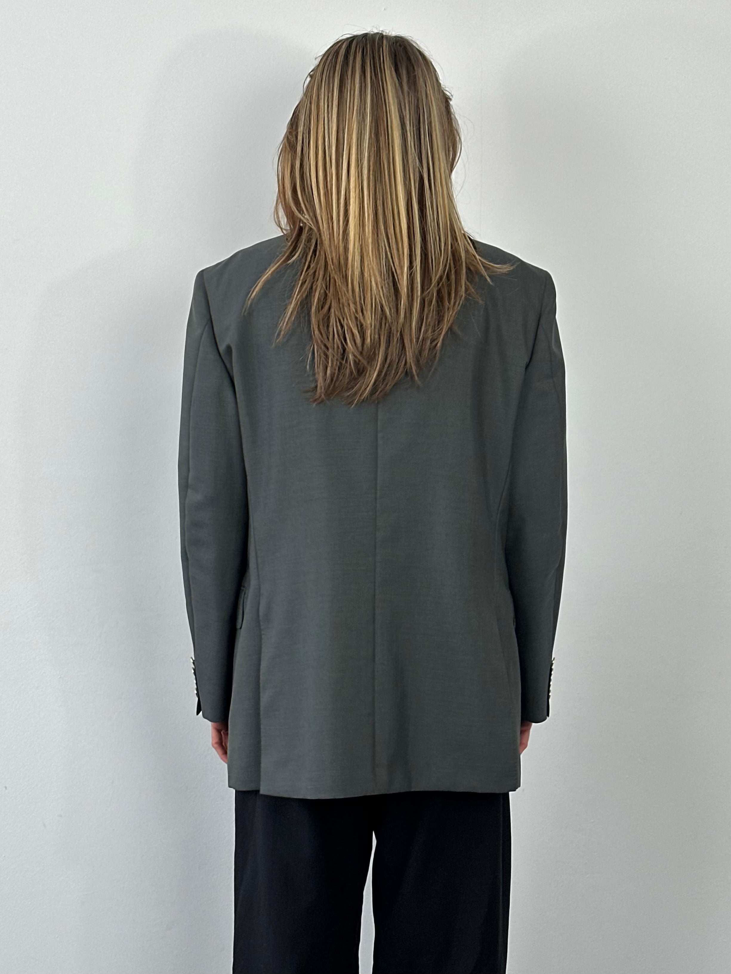 Burberry 1990s wool and mohair double-breasted blazer in XL, featuring classic tailored design and beige color.