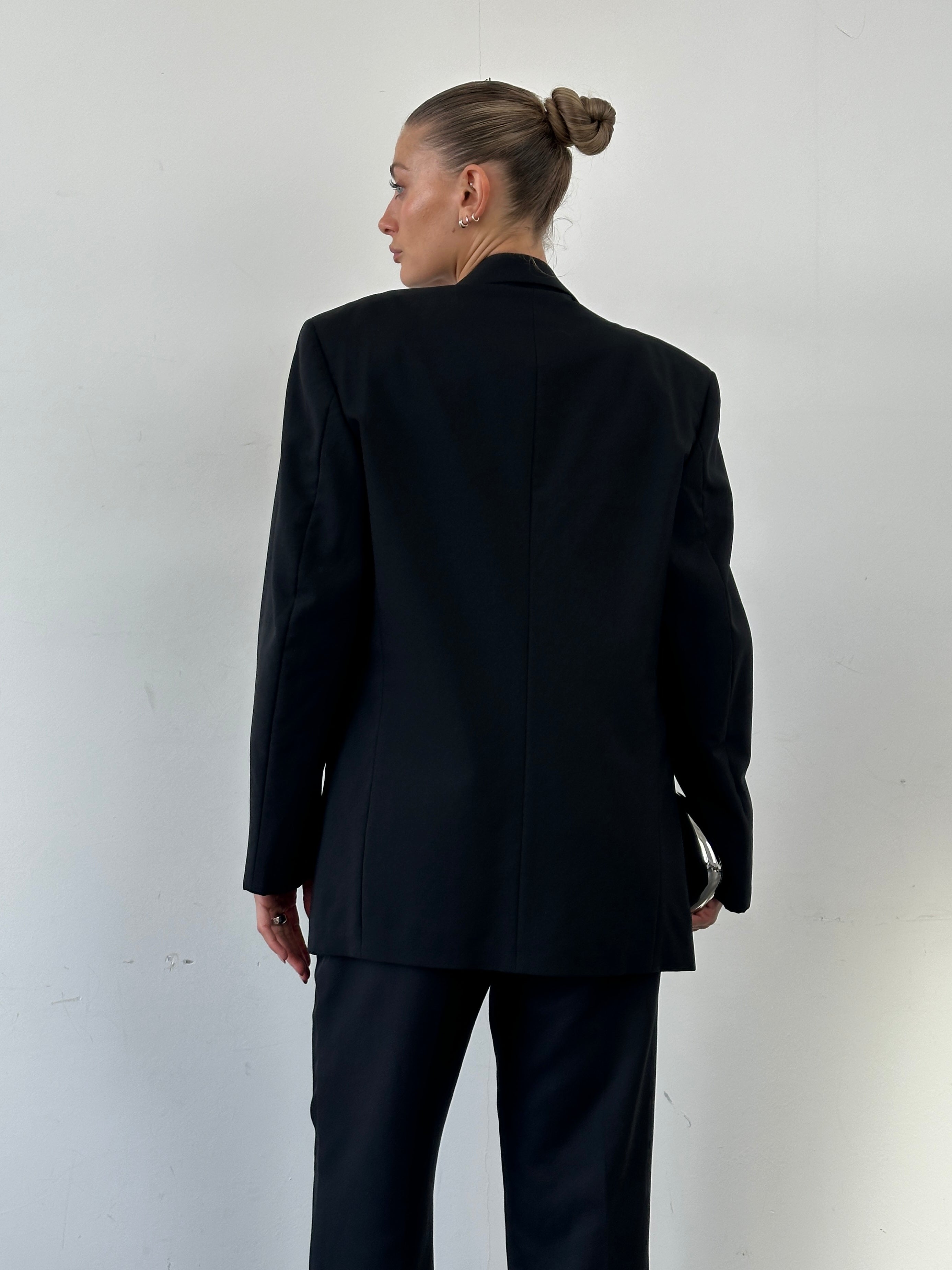 Christian Dior wool tuxedo blazer in navy, single-breasted with notch lapels, size 36R/XS, tailored fit, elegant formal style.