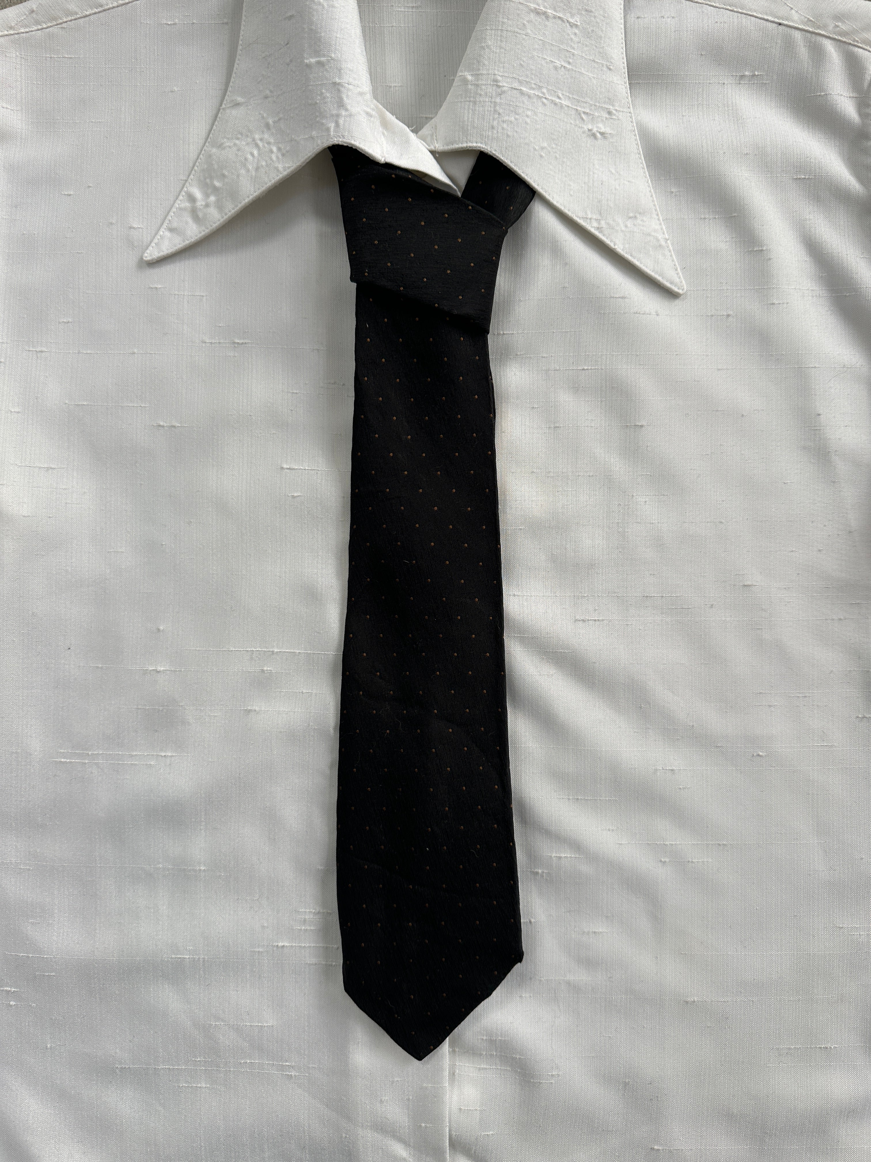 Vintage Japanese 1990s pure silk tie with pin dot pattern, classic style perfect for formal or business wear.