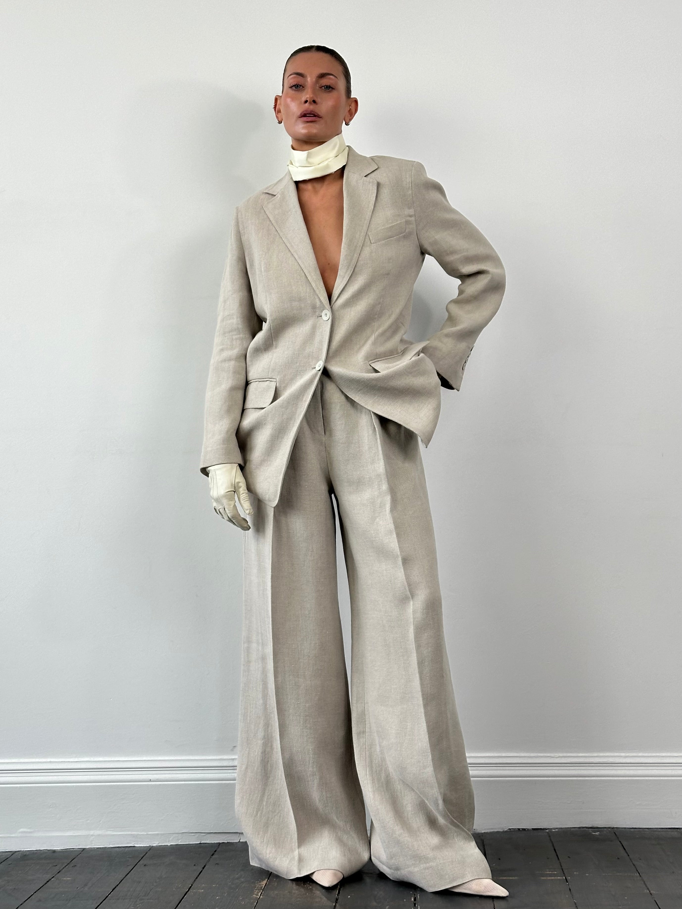 Max Mara Runway Pure Linen Wide Leg Suit - L/UK12 - SYLK