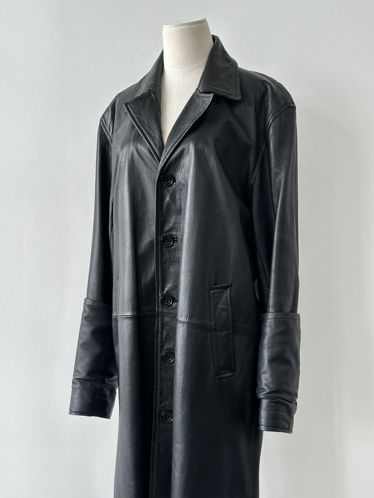 Vintage 1990s Floor Length Leather Trench Coat - L