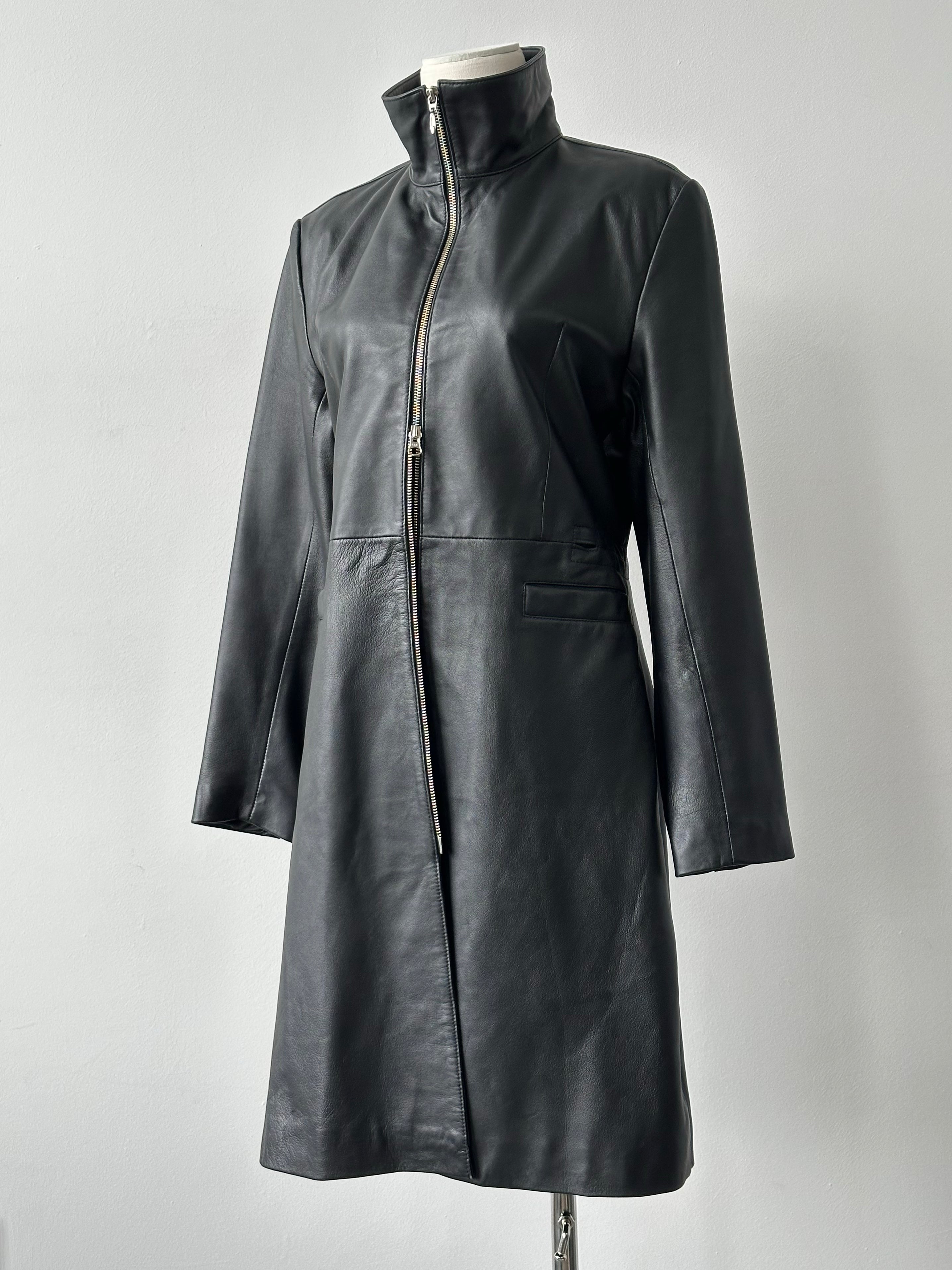 Vintage 2000s Double Zip Leather Trench Coat - M