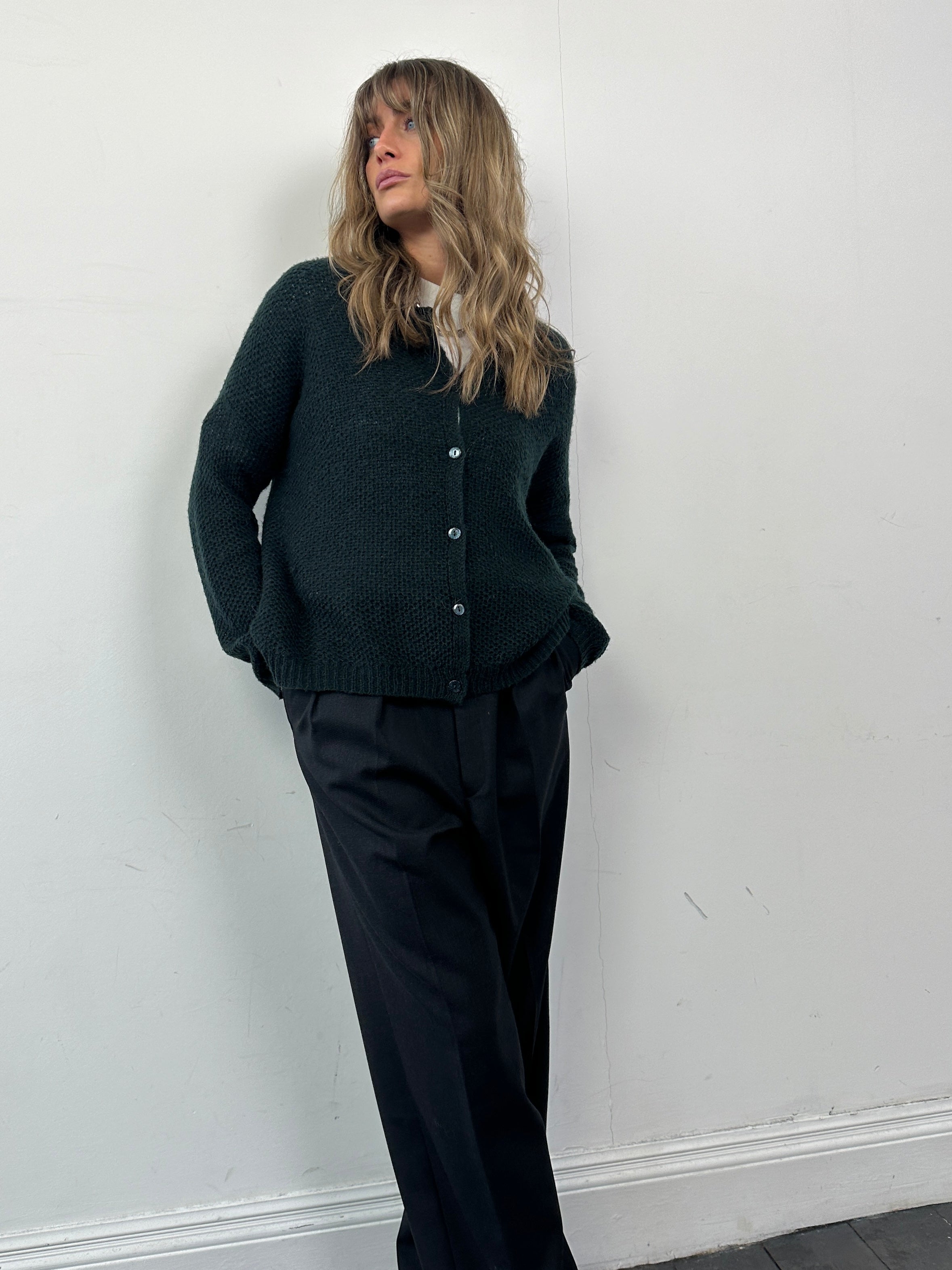 Grace & Mila wool mohair knitted cardigan in size L, featuring a cozy, textured design with button closure and long sleeves.