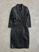 Vintage 1990s Floor Length Belted Leather Trench Coat - M - SYLK
