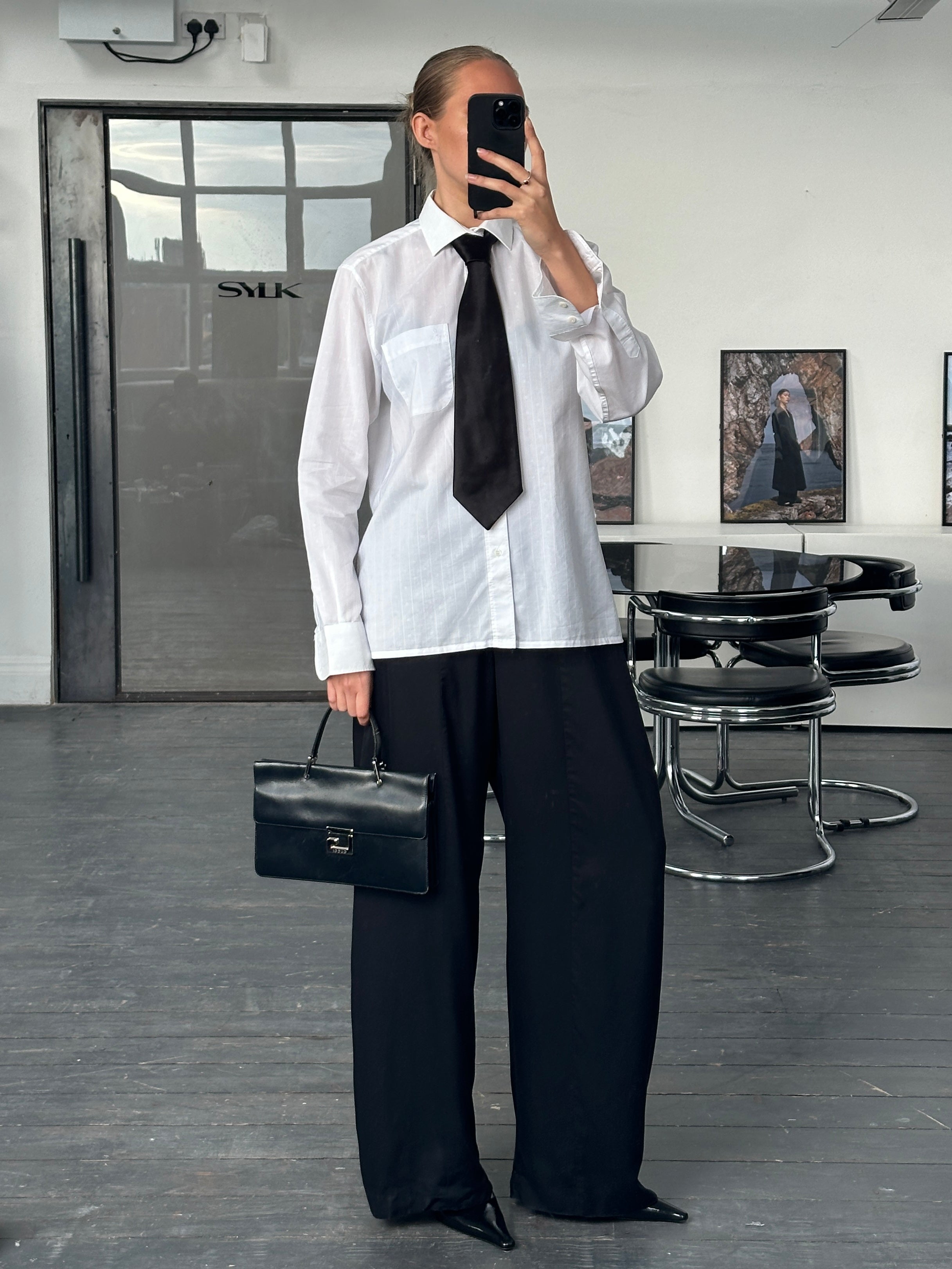 Yves Saint Laurent 1990s cotton logo shirt, men's M/L size, featuring classic YSL branding and a relaxed fit.