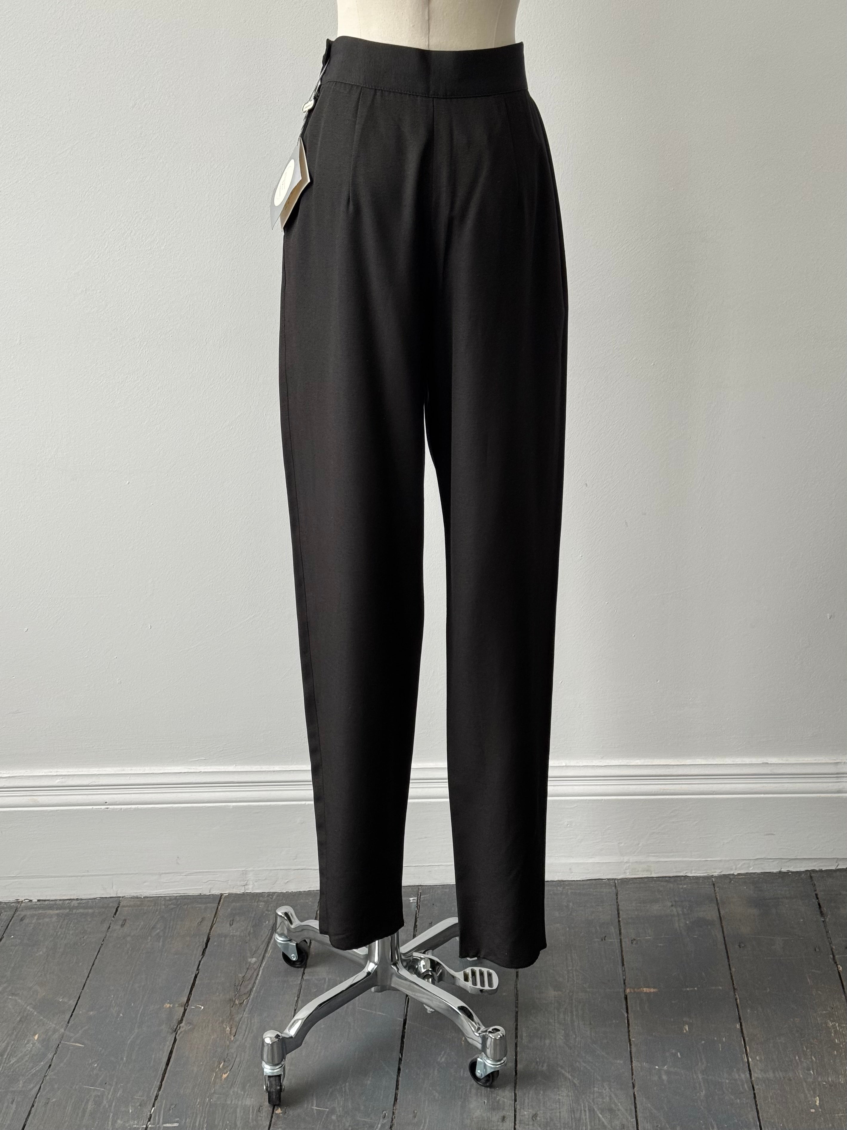 Christian Dior 1990s silk tapered leg trousers in W24, featuring a stylish, vintage design with a smooth silk fabric and tailored fit.