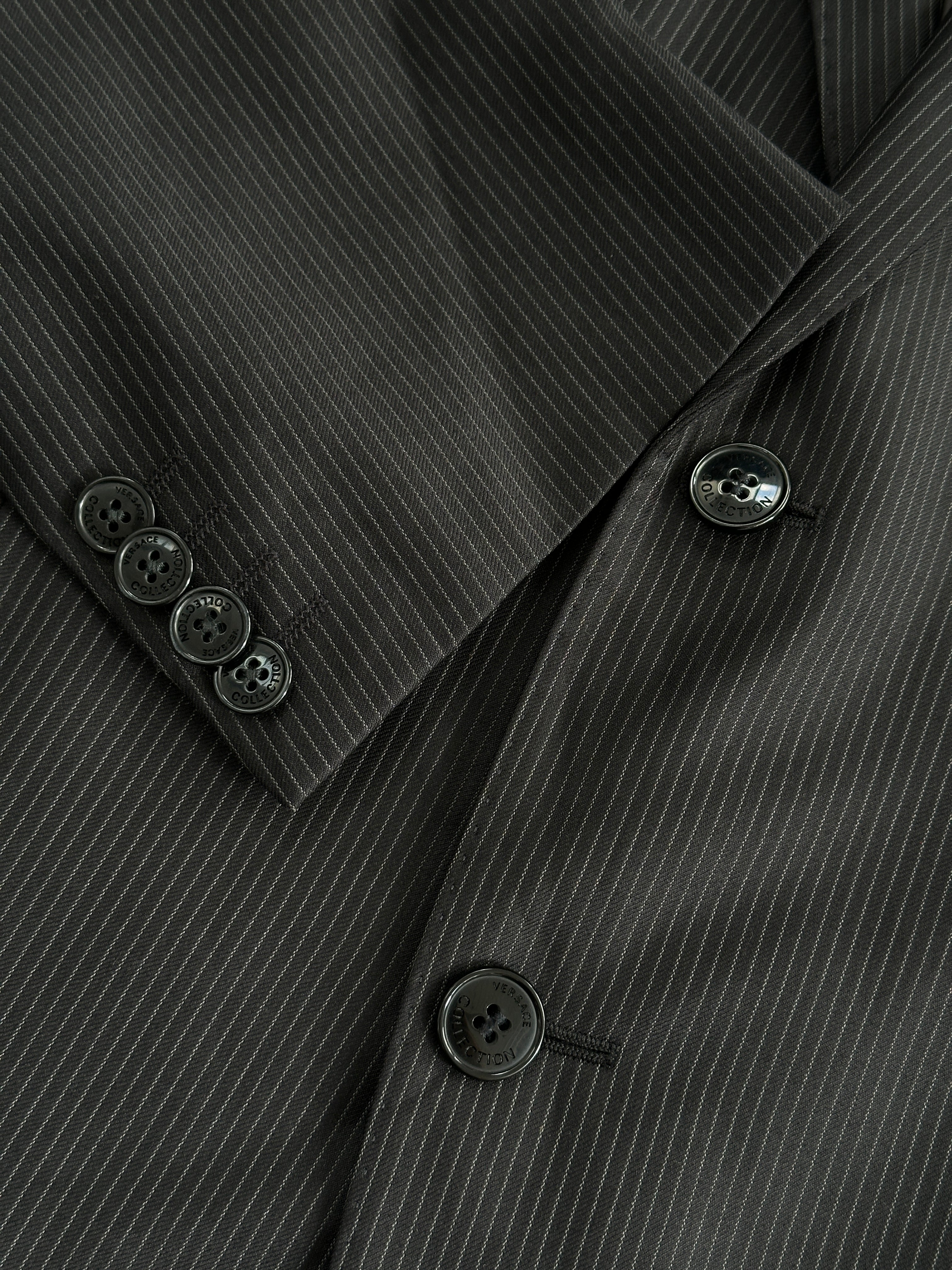 Versace Collection stripe wool blazer in size 40R/L, single-breasted design with classic lapel and tailored fit.