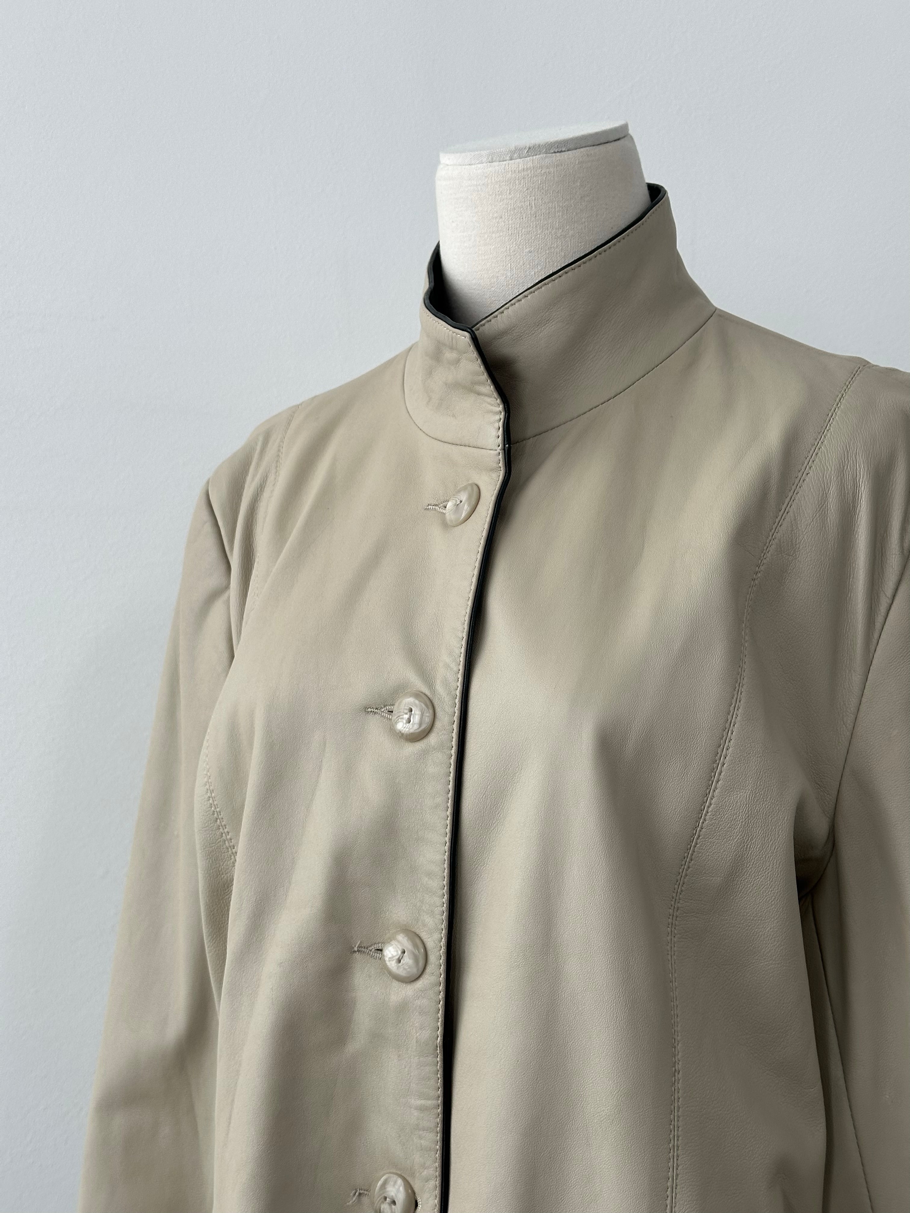 Vintage 1990s High Neck Contrast Leather Jacket - M