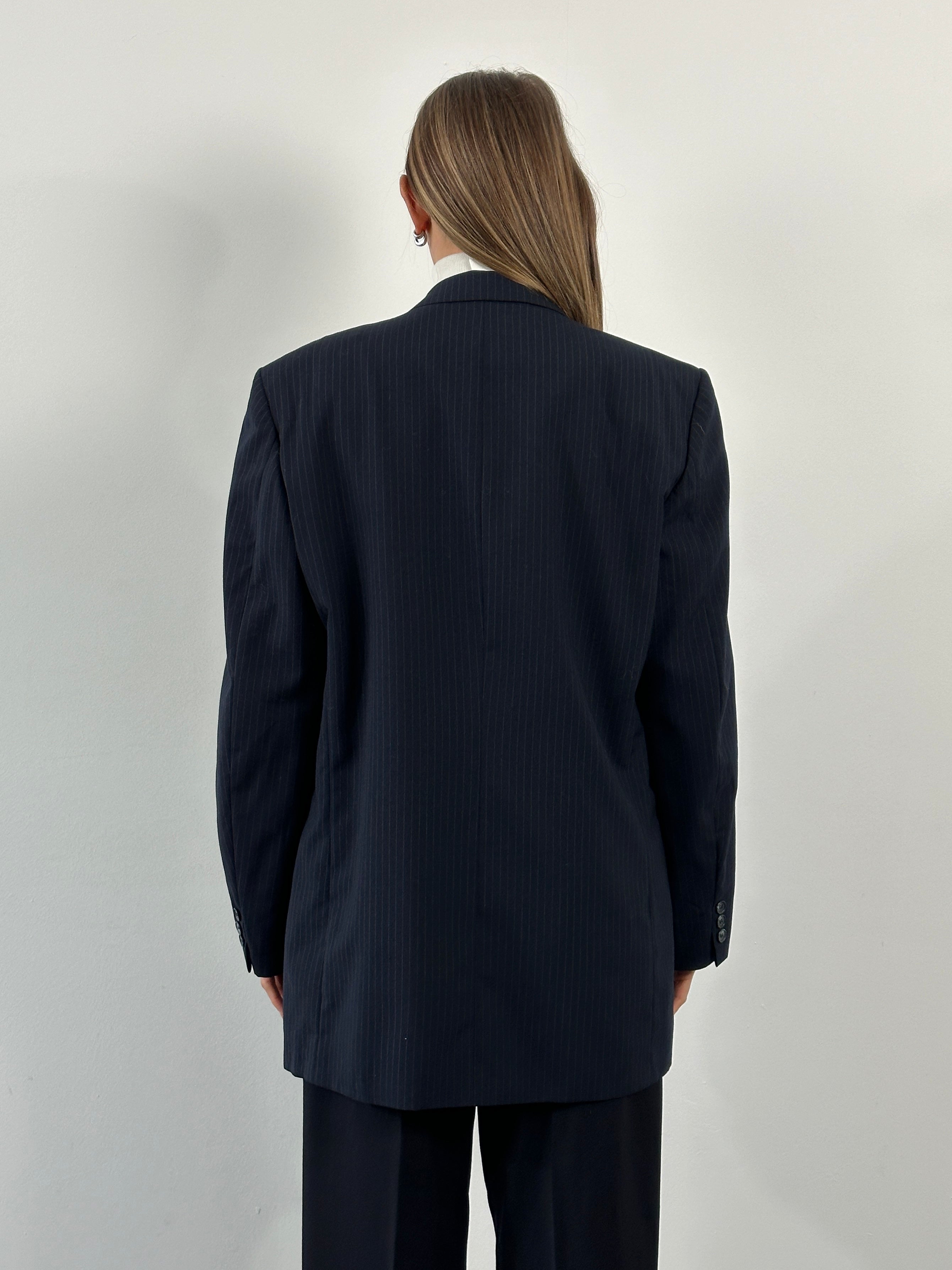 Yves Saint Laurent men's 1990s pure wool double-breasted blazer in size 42R/XL, tailored fit with classic lapel and button details.