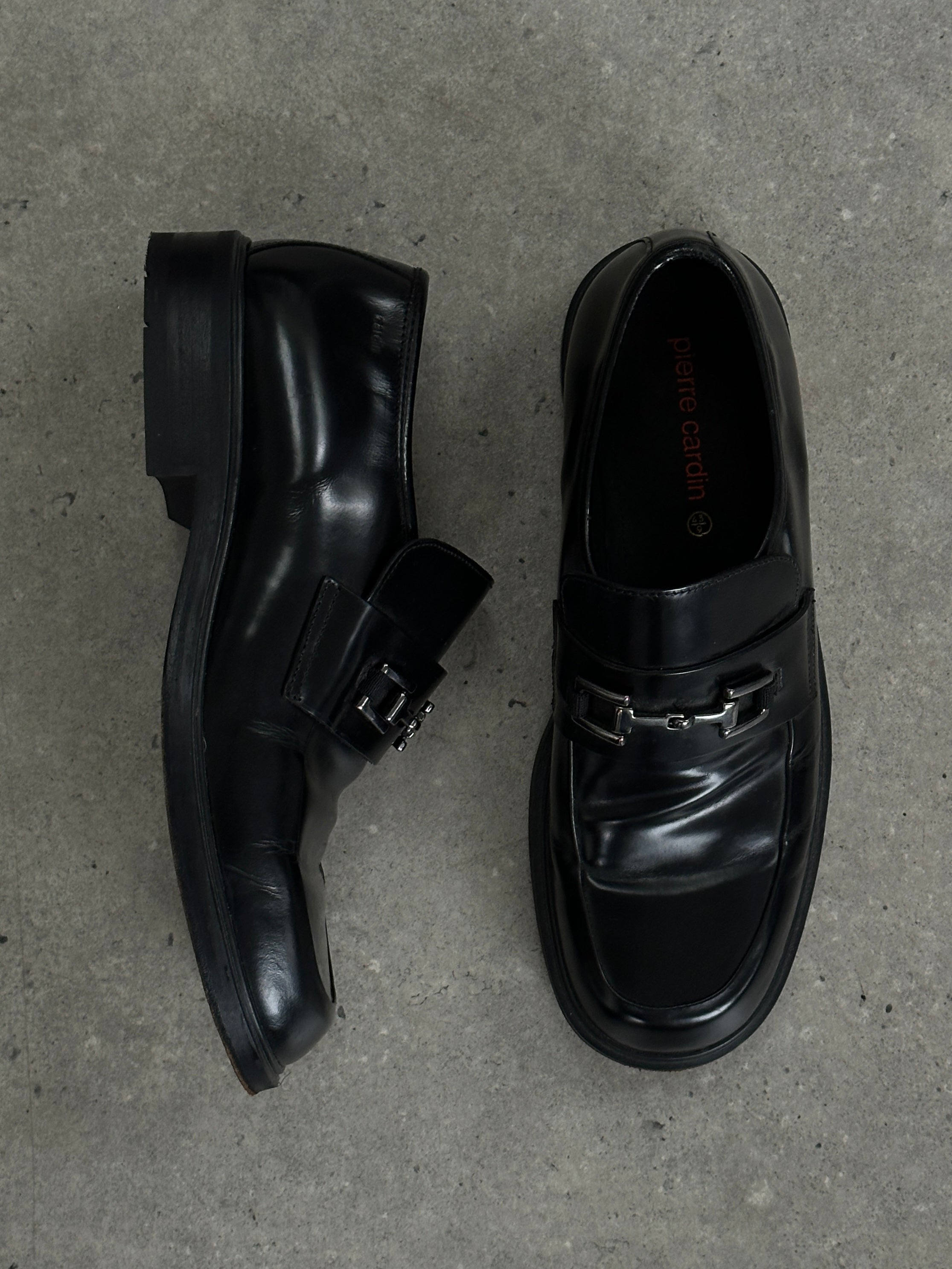 Pierre Cardin leather horsebit loafers for men, UK size 9, featuring classic design and polished finish, stylish dress shoes.