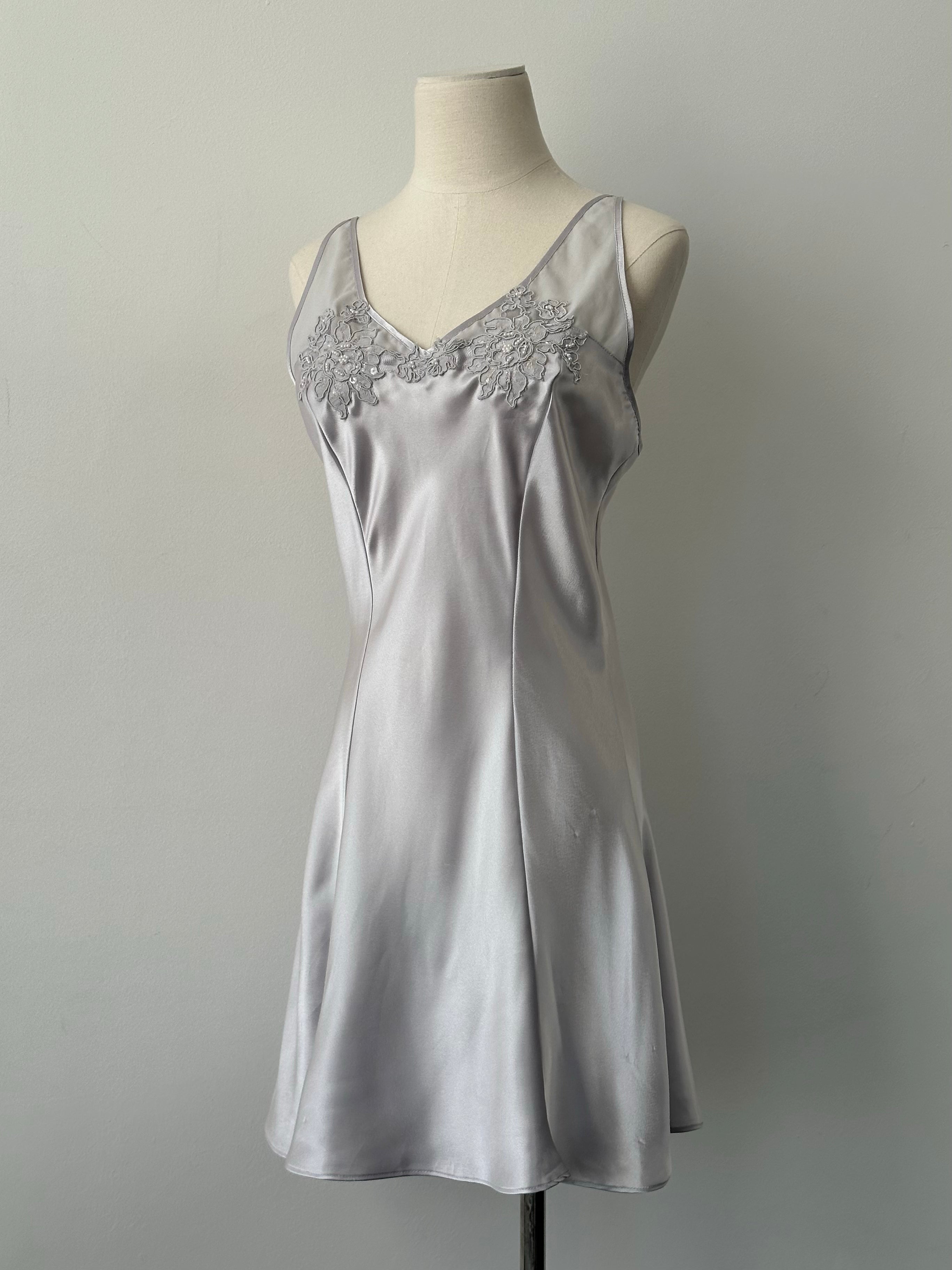 Vintage 1990s Satin Pearl Mini Slip Dress - S