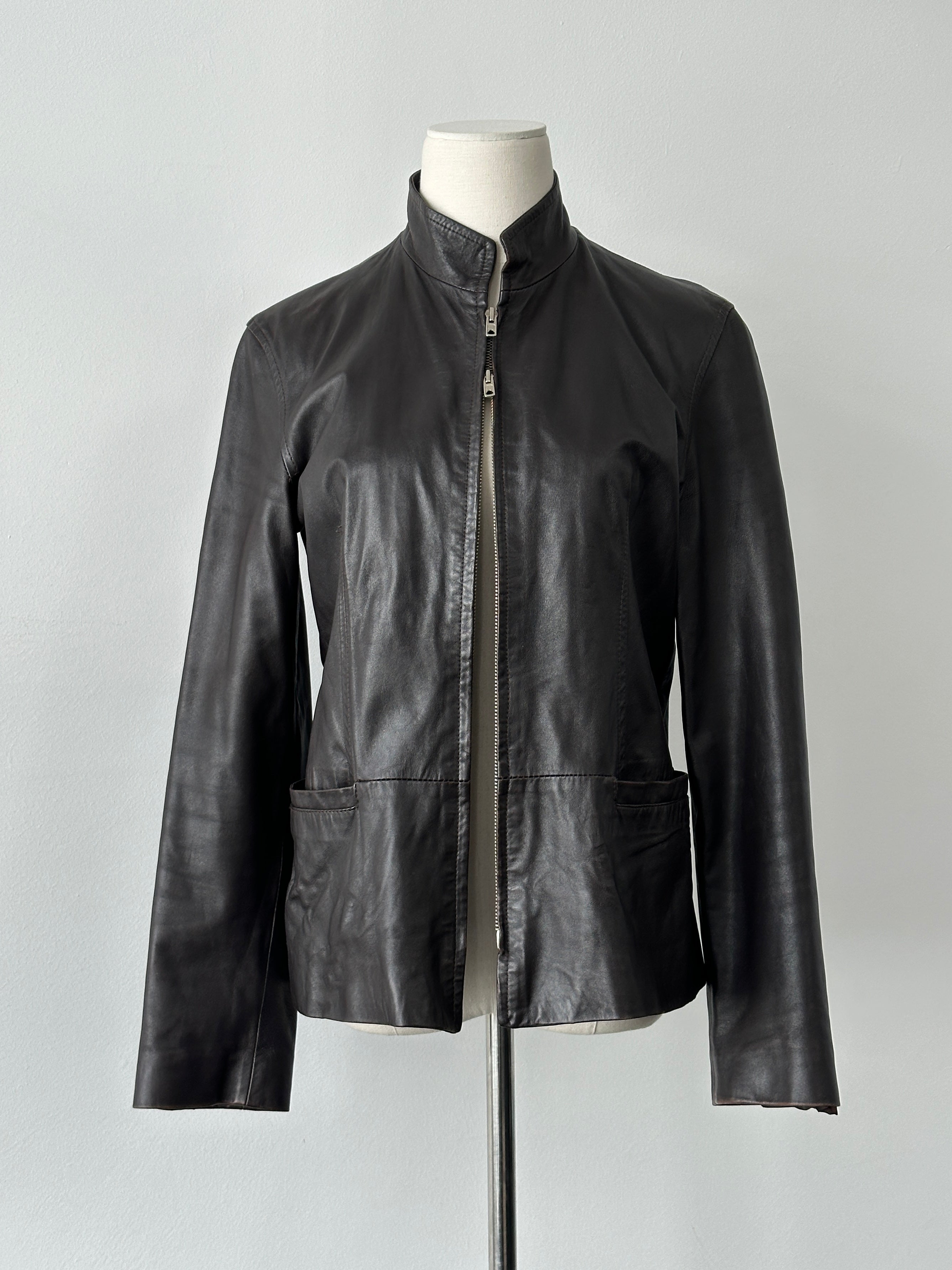 Vintage 1990s Double Zip Leather Jacket - S-M