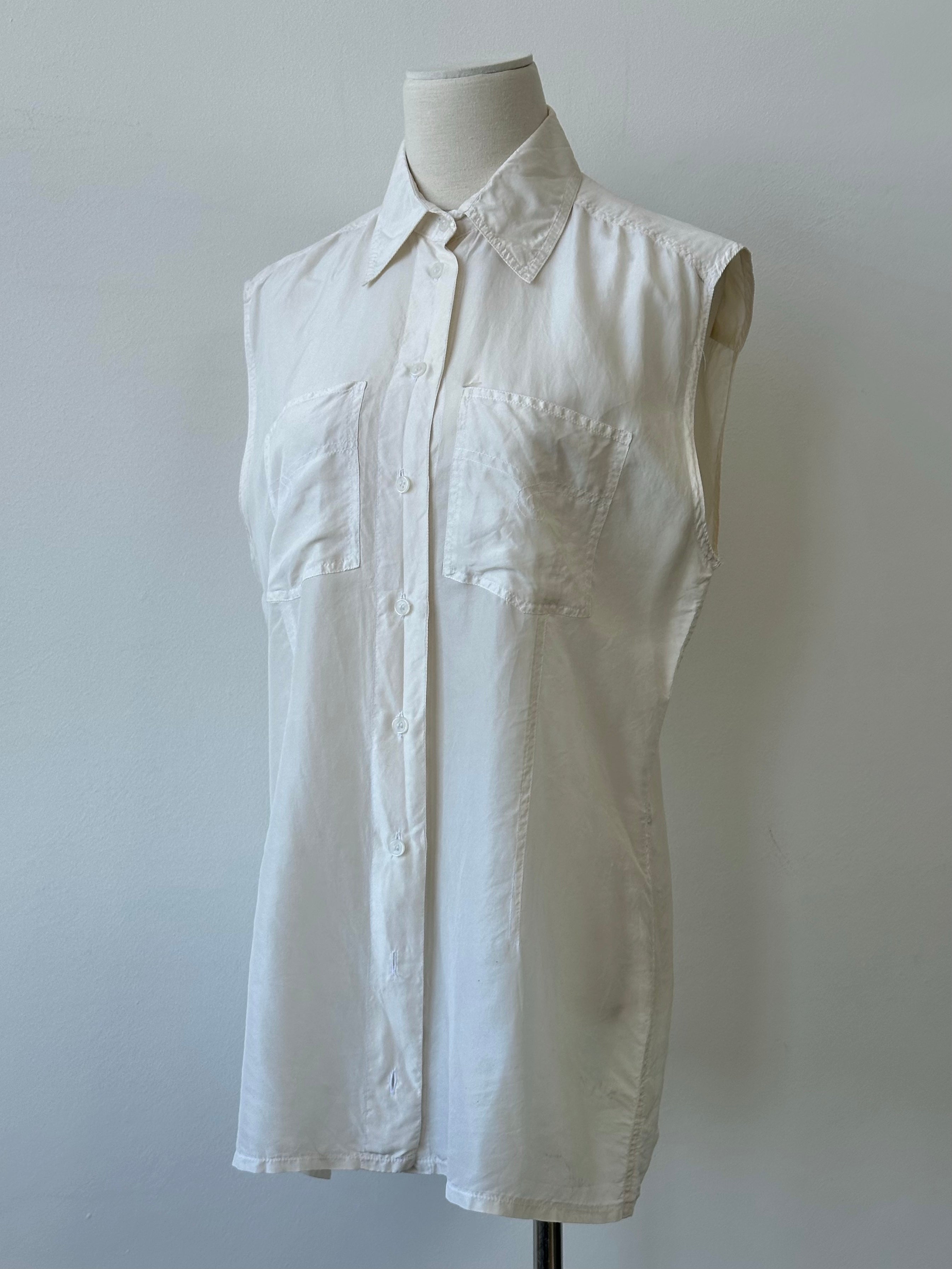 Vintage 1990s Pure Silk Sleeveless Shirt - L