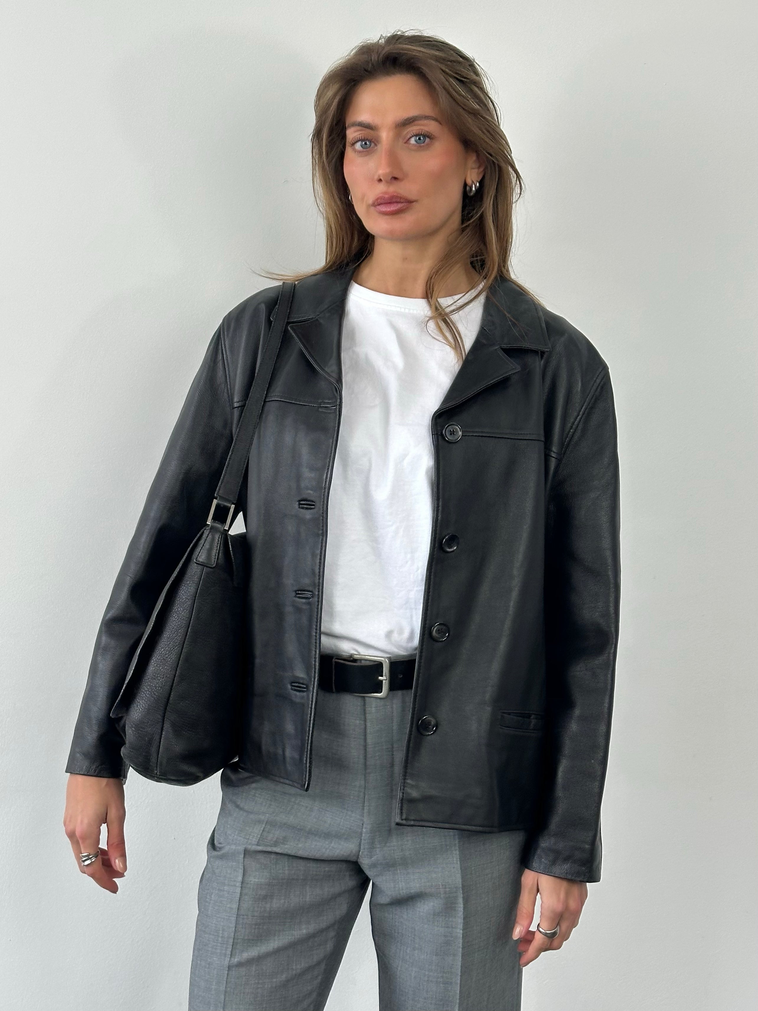 Vintage 1990s Boxy Leather Jacket - M