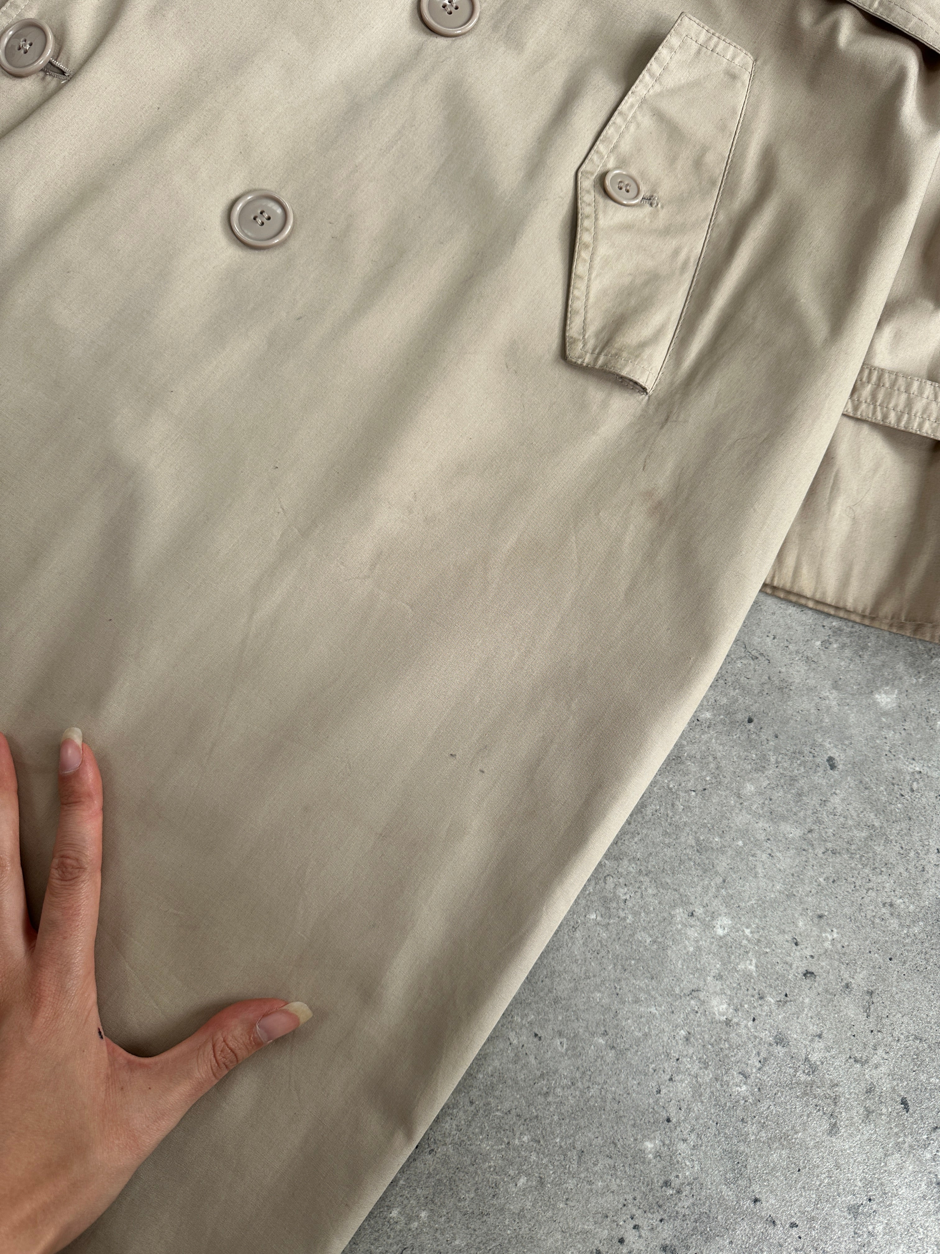 Yves Saint Laurent 1980s Cotton Double Breasted Belted Trench Coat - XL - SYLK