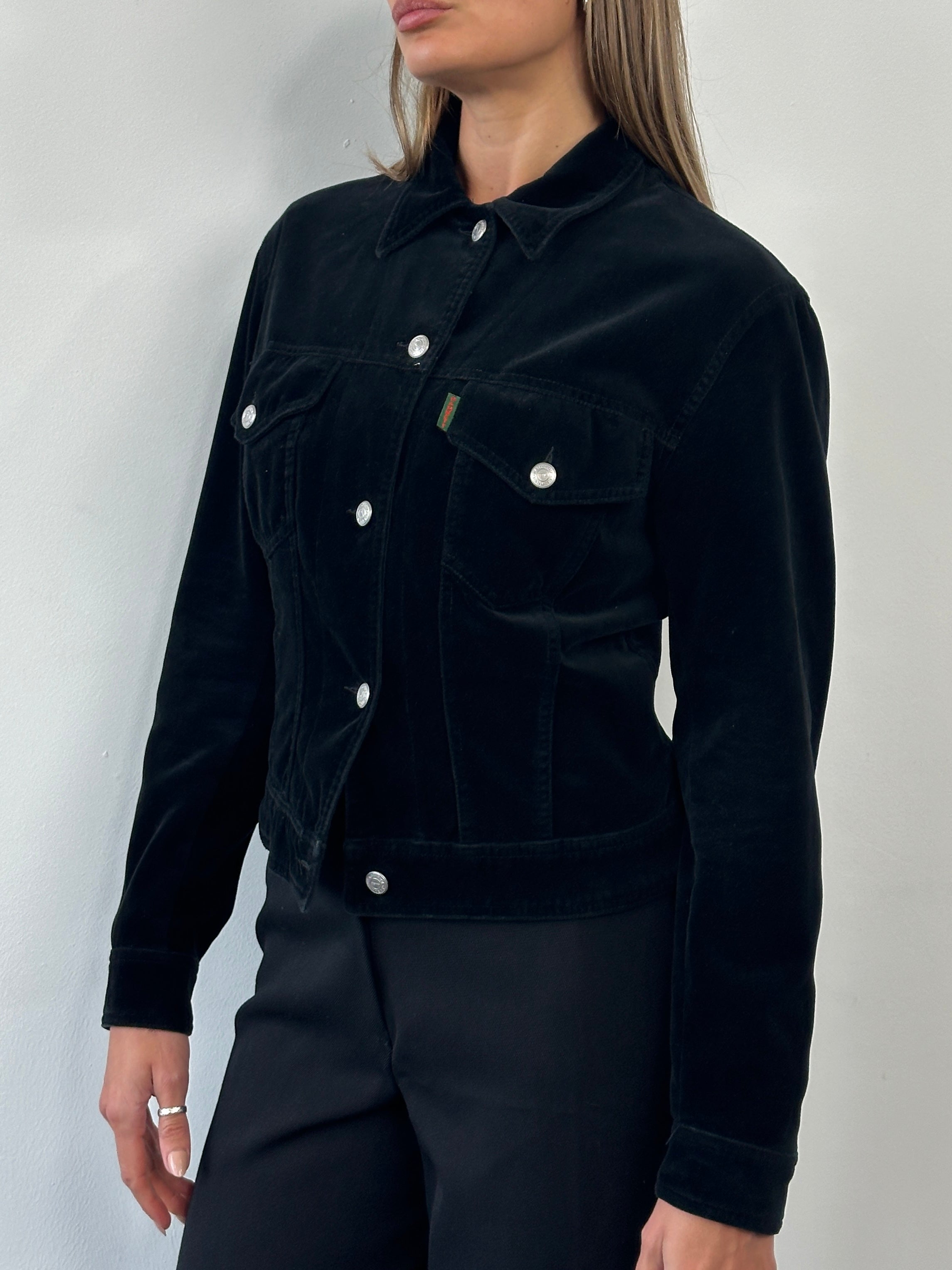 Katharine Hamnett 1990s pure cotton jacket in size S, shown in a casual fit with front button closure and classic design.