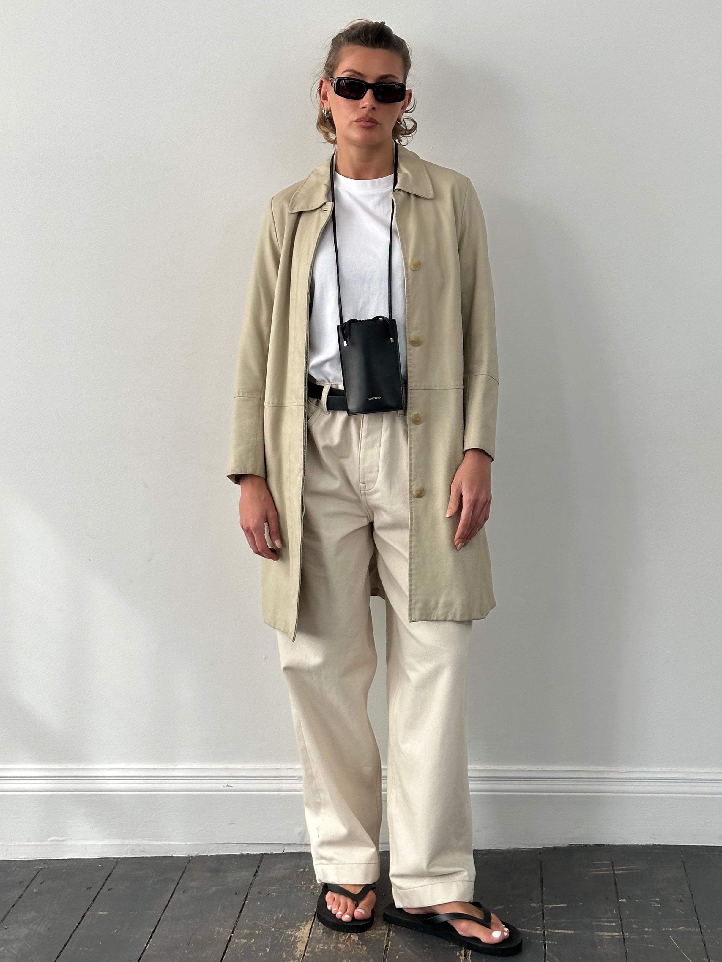 Vintage 1990s Leather Belted Trench Coat - S