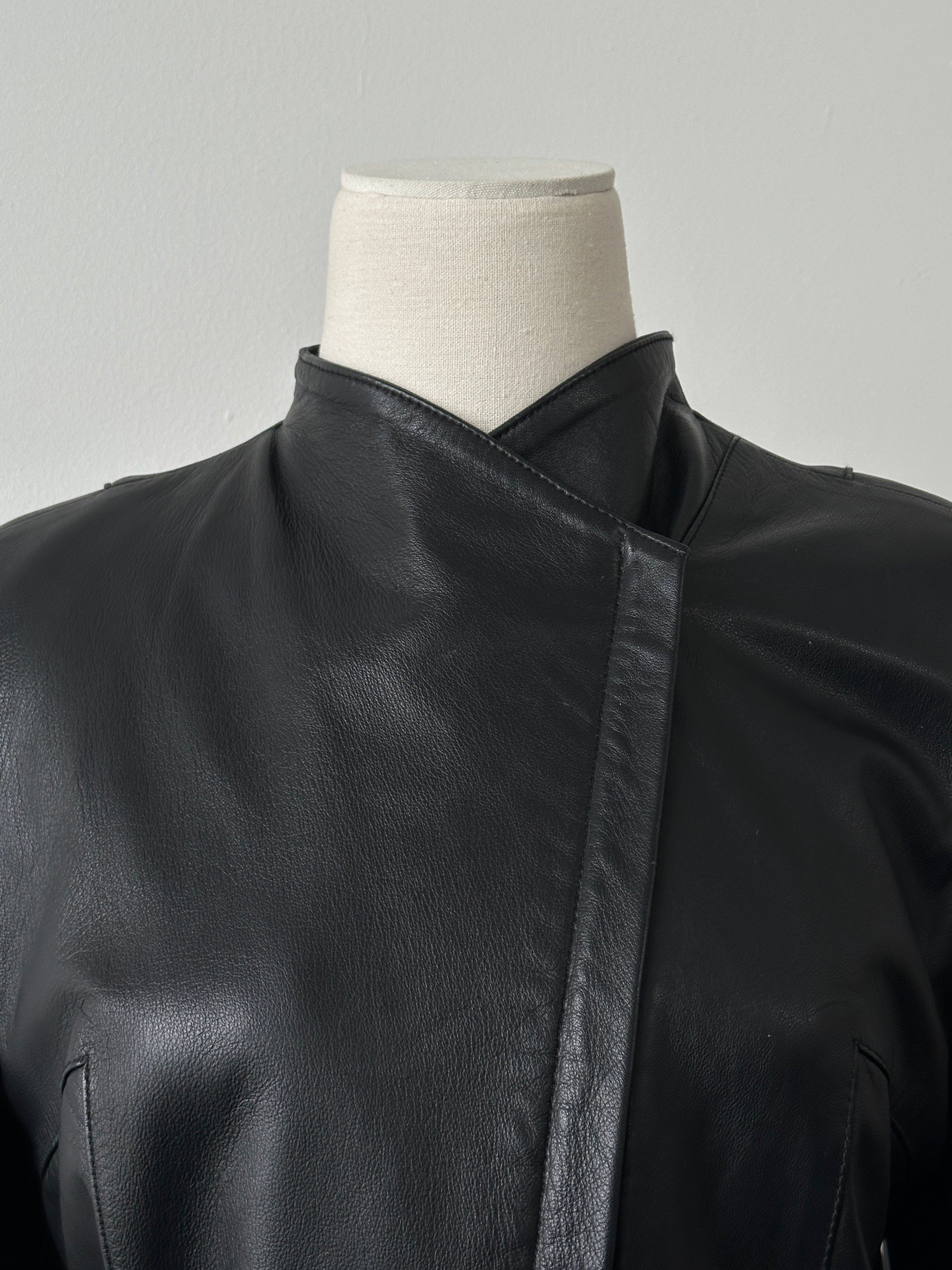 Vintage 1990s Asymmetric Fitted Leather Jacket - M