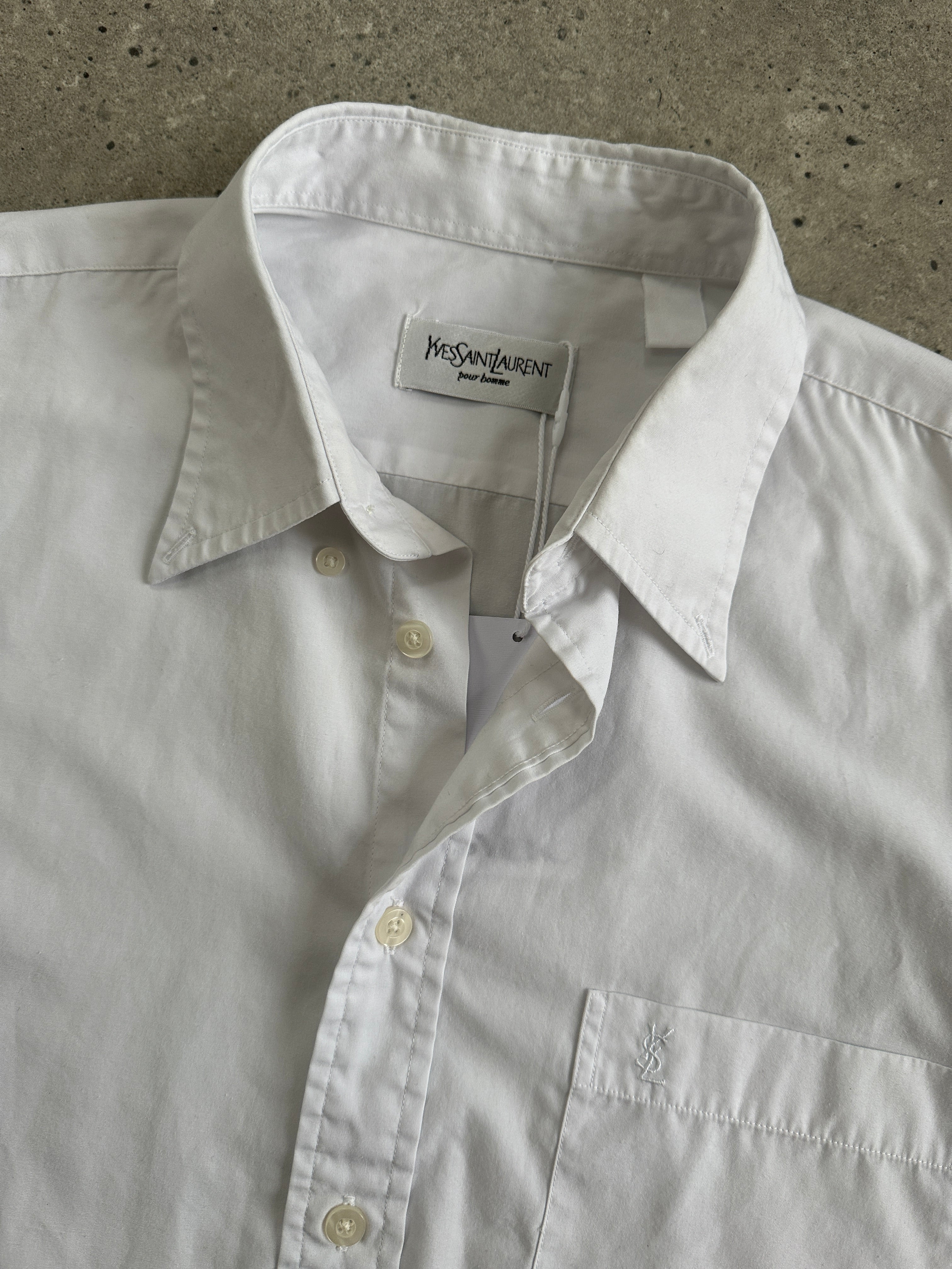 Yves Saint Laurent Pour Homme cotton logo shirt in size M, featuring a classic design with brand logo on the chest.