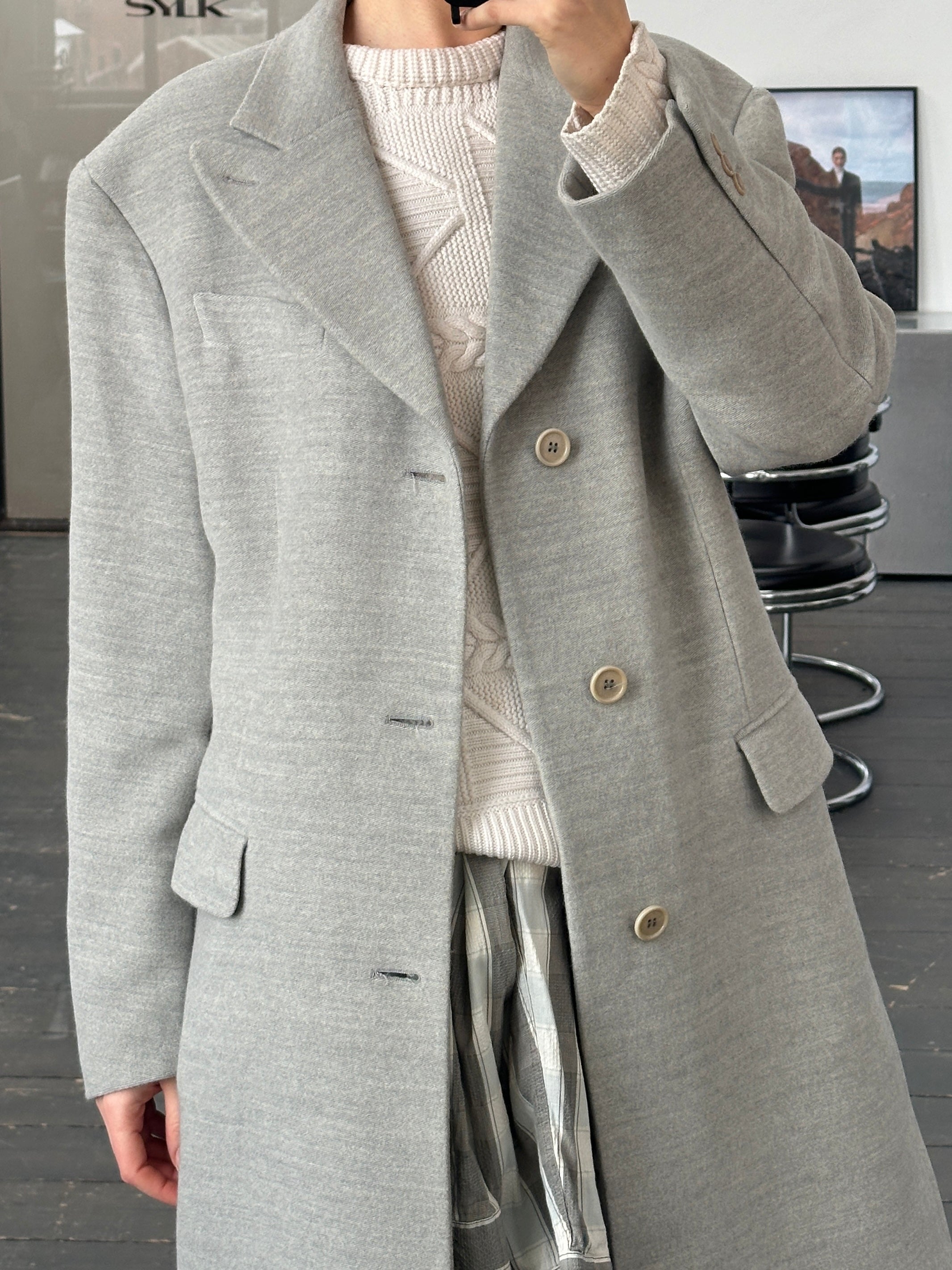 Gianfranco Ferre 1990s wool single-breasted coat in size L, featuring a classic tailored design and neutral color.